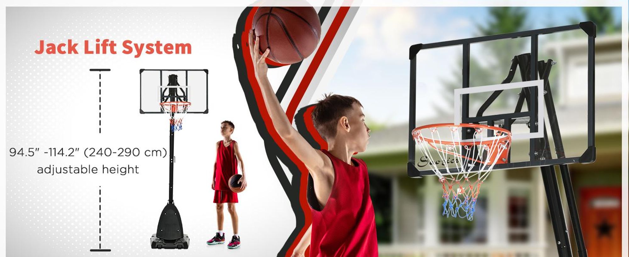SPORTNOW Stojak do koszykówki 236–293 cm Kosz do koszykówki ze stojakiem, kółka stalowe