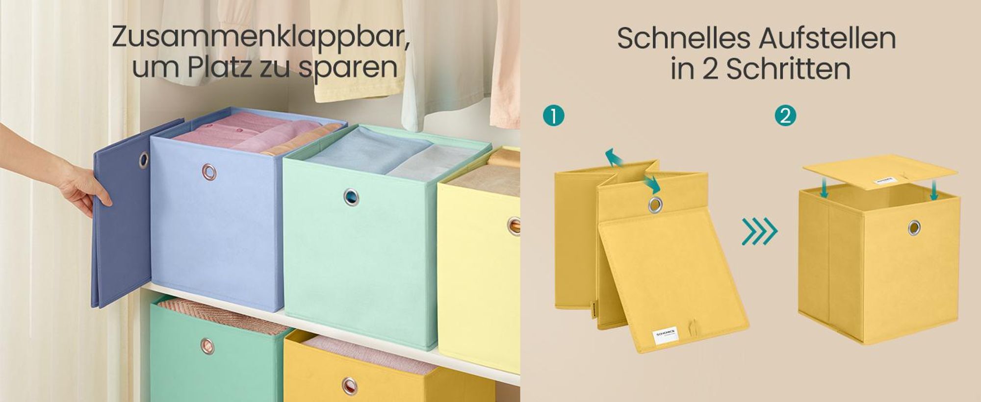 SONGMICS Aufbewahrungsbox, 6er Set, Ordnungsboxen, geruchsneutral, Faltbox, 33 x 33 x 33 cm, Stoffbox, für Würfelregal, Organizer bunt