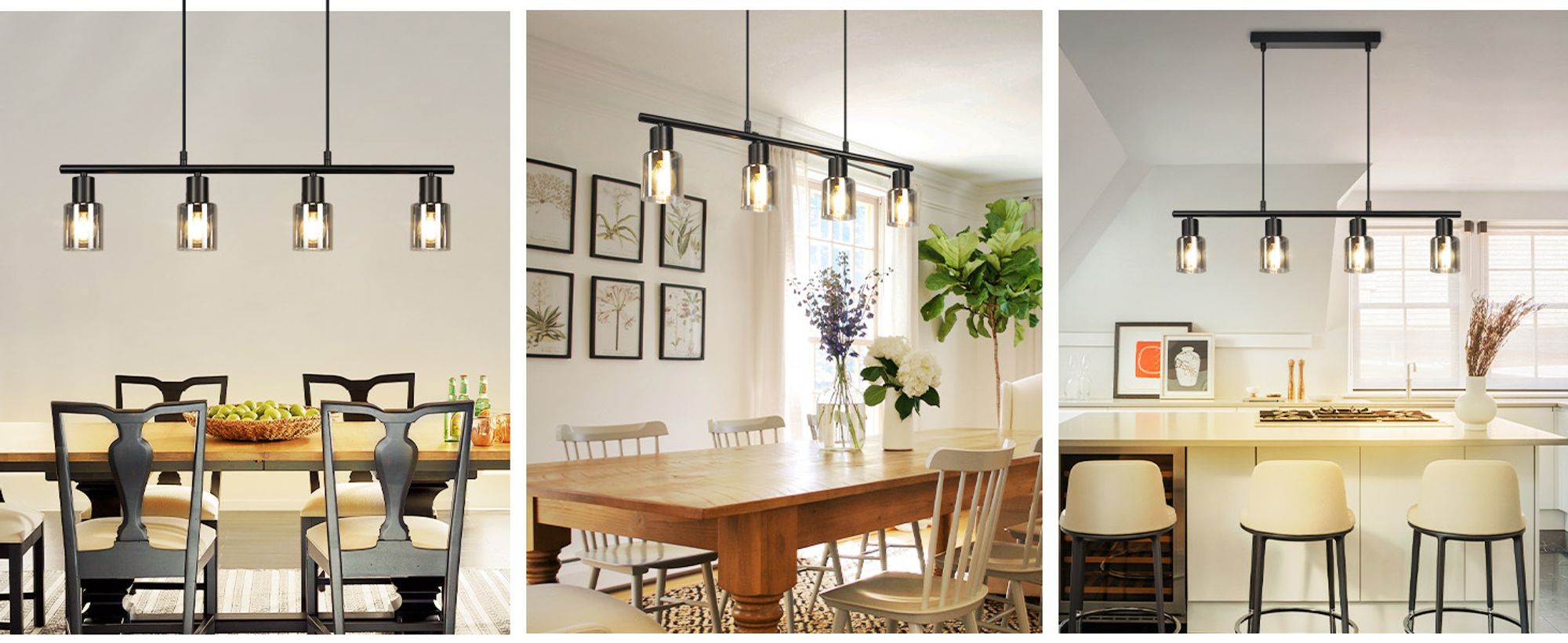 ZMH Hängelampe 4 flammig Pendelleuchte esstisch Vintage Esstischlampe hängend Schwarz industrial Hängeleuchte aus Glas E14 Fassung Esszimmerlampe retro Pendellampe für Esszimmer Wohnzimmer Küche