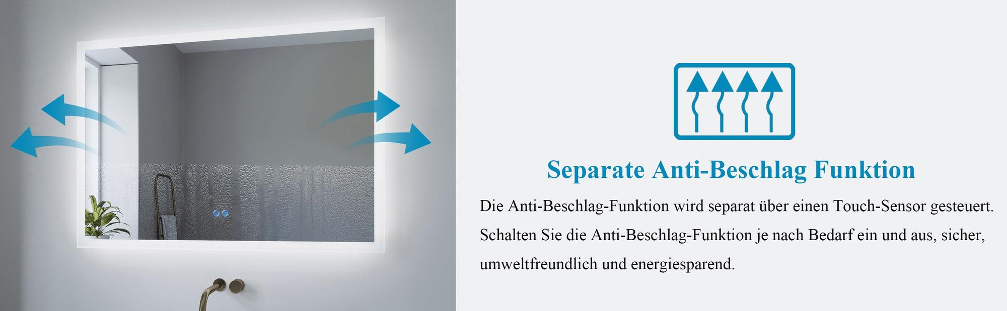 LED Badspiegel 100x70cm Lichtspiegel Badezimmerspiegel Kaltweiß 6400K Touch-Schalter IP44 Energiesparend