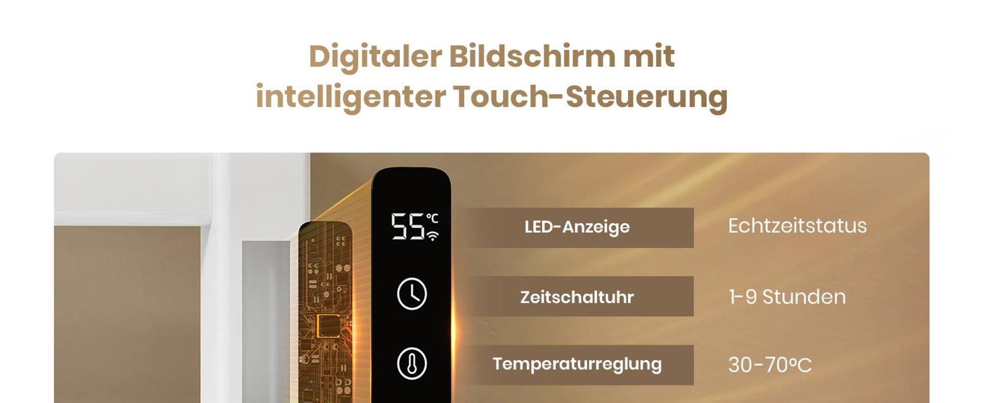 EMKE Handtuchwärmer Elektrisch WIFI Handtuchtrockner Doppelreihe Flachrohr mit Ablage & Haken 500×500 mm 140W Tuya Alexa Weiß Glänzend