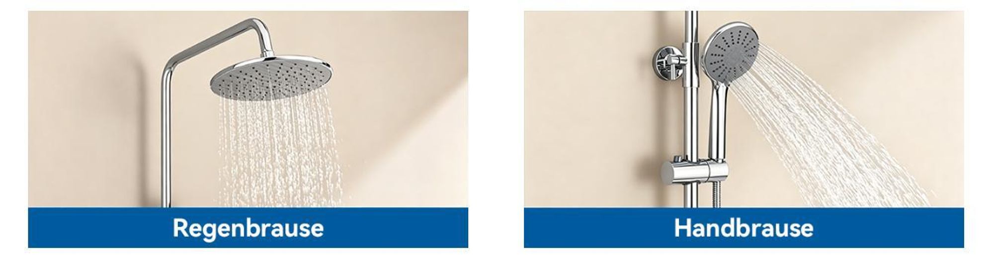 Duscharmatur Komplettset mit Regendusche & Duscharmatur Regendusche, Thermostat, höhenverstellbar 84-121cm, 23cm Kopfbrause, 3 Strahlarten, Chrom
