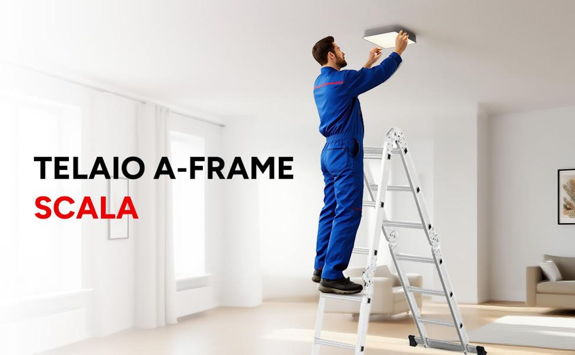 OUTIGO Scala multiuso, Scala multifunzione, Scala pieghevole, Scala telescopica, Scala a cavalletto 4x3 350cm, Scala appoggiante, Scala a dondolo