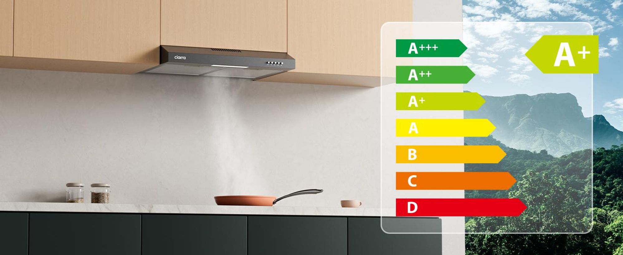 CIARRA A+ Cappa da 60 cm a ricircolo Cappa da 220 m³/h VM6903DB