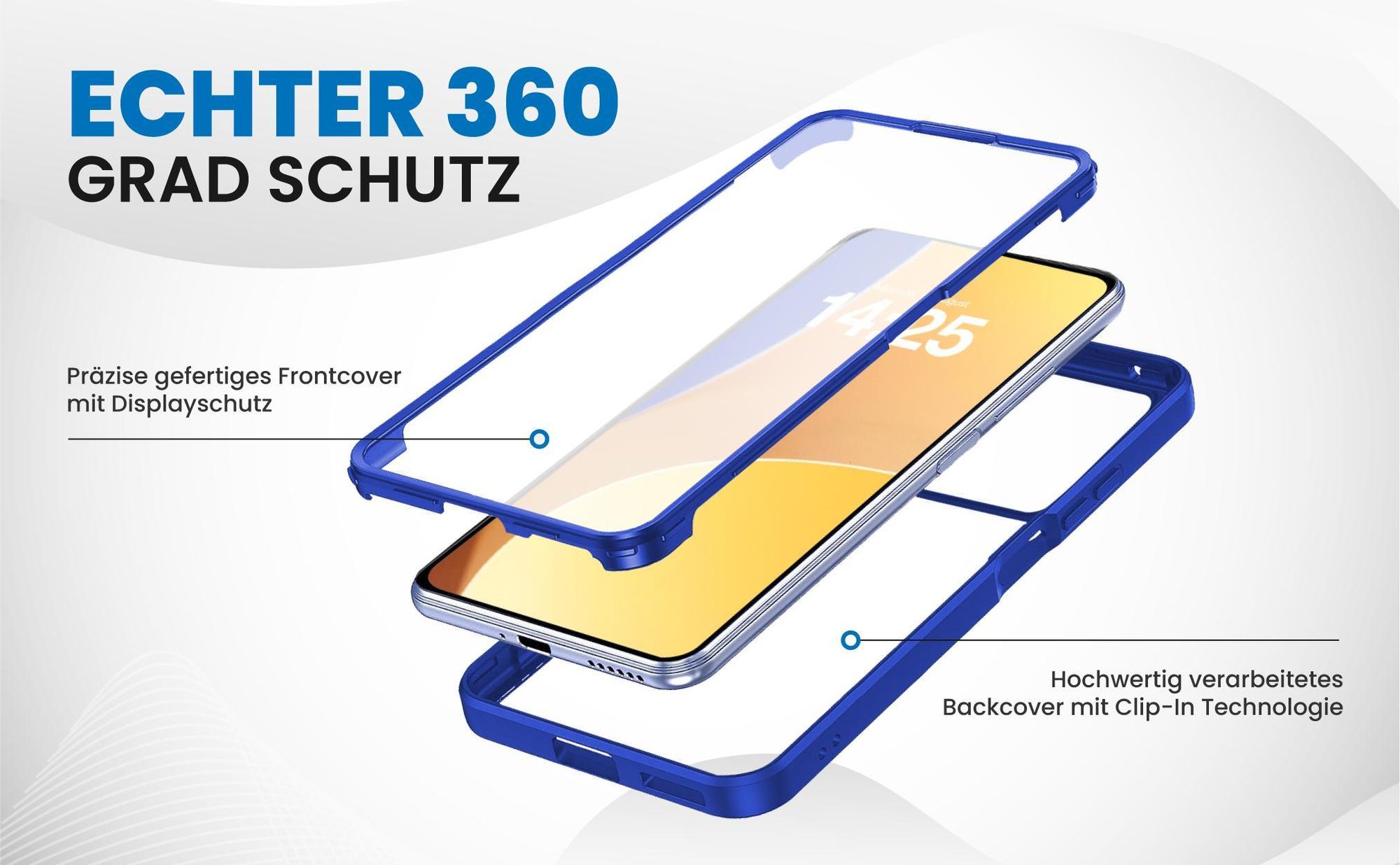 Blaues 360 Grad Case für Xiaomi Redmi Note 12 Pro 5G mit Schutz von beiden Seiten