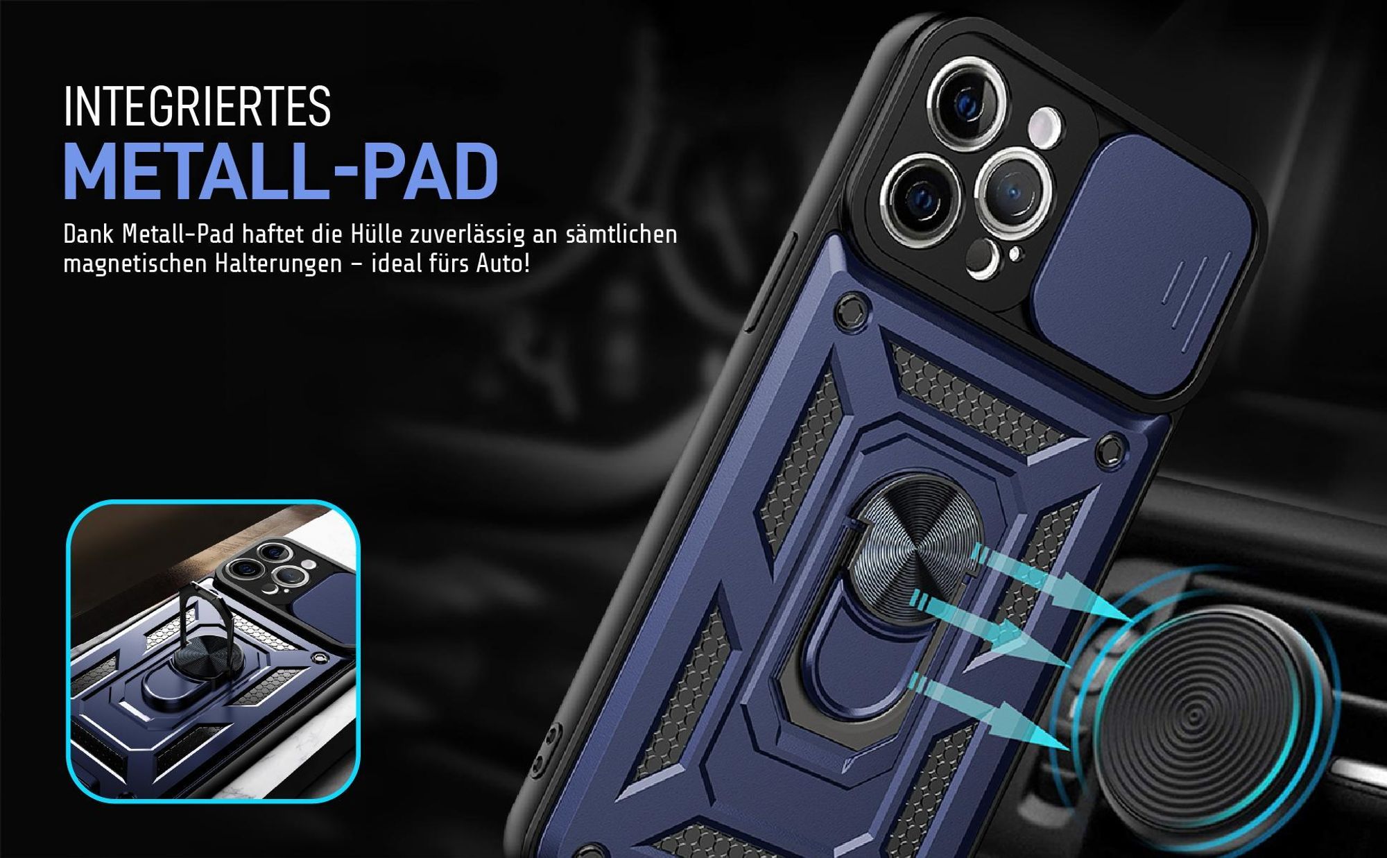 Bumper für Apple iPhone 12 Pro in Blau mit Metallplatte