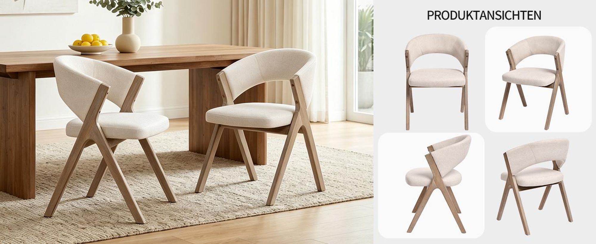 Duhome Esszimmerstuhl 2er Set Polsterstuhl aus Holz und Leinenbezug Küchenstuhl Skandinavischer Design für Esszimmer Küchen Wohnzimmer Beige