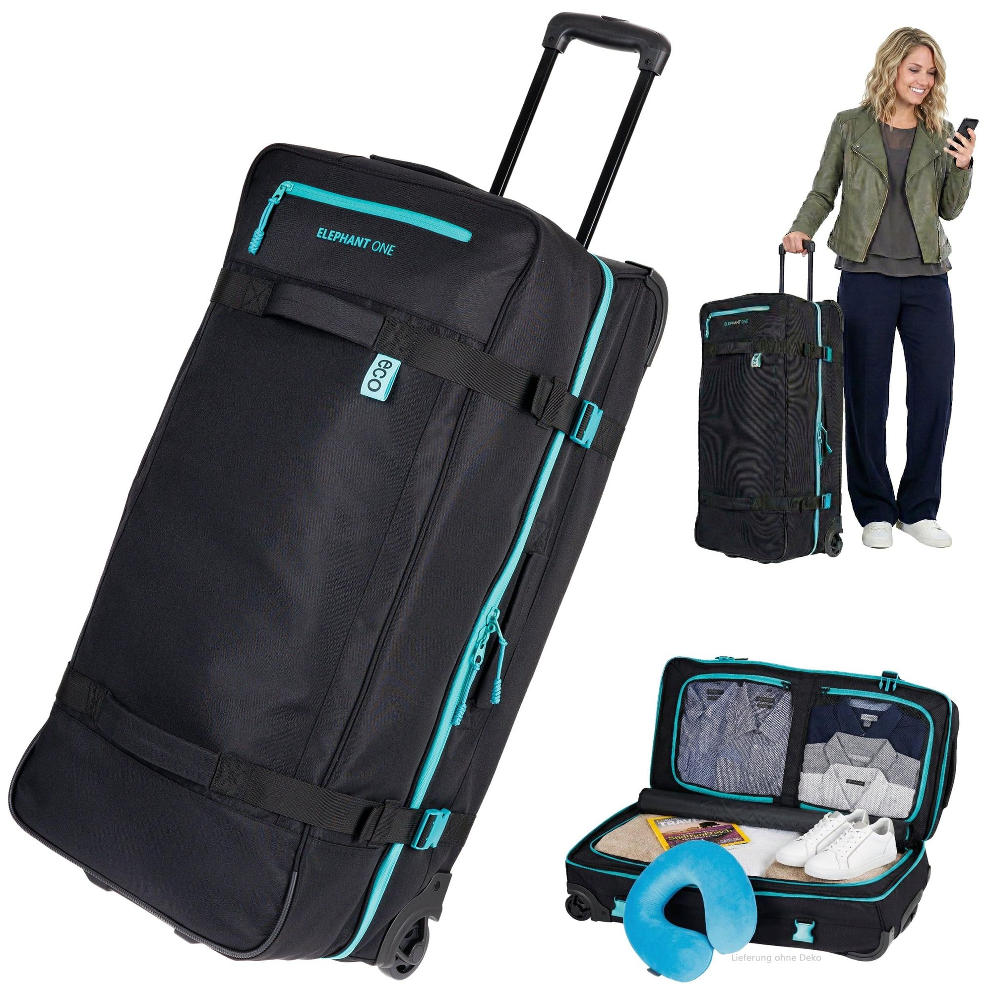 Trolley groß Koffer Reisetasche mit Rollen Elephant Travel XXL Trolly 100 Liter 80 cm Trolly Gepäck Reisetrolley Tauchen One ECO 13133 Schwarz Türkis