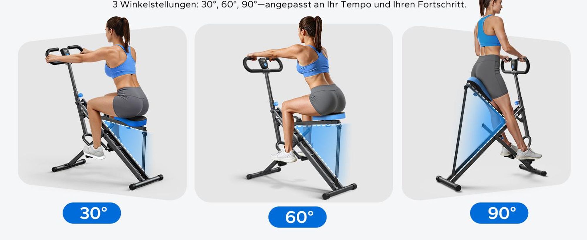Multifunktionaler Ganzkörpertrainer – Bauch- & Rückentrainer mit 3 Widerstandsbändern, klappbar, LCD-Display, verstellbarer Sitz & Lenker, bis 158 kg
