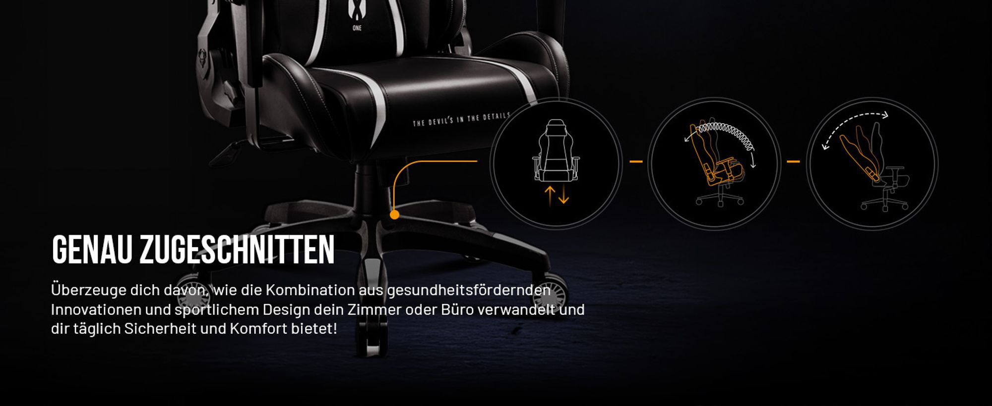 Diablo X-One 2.0 Gaming Stuhl Bürostuhl Schreibtischstuhl Verstellbare Armlehnen Ergonomisch Nacken/-Lendenkissen Farbe: Schwarz-Weiß, Größe King