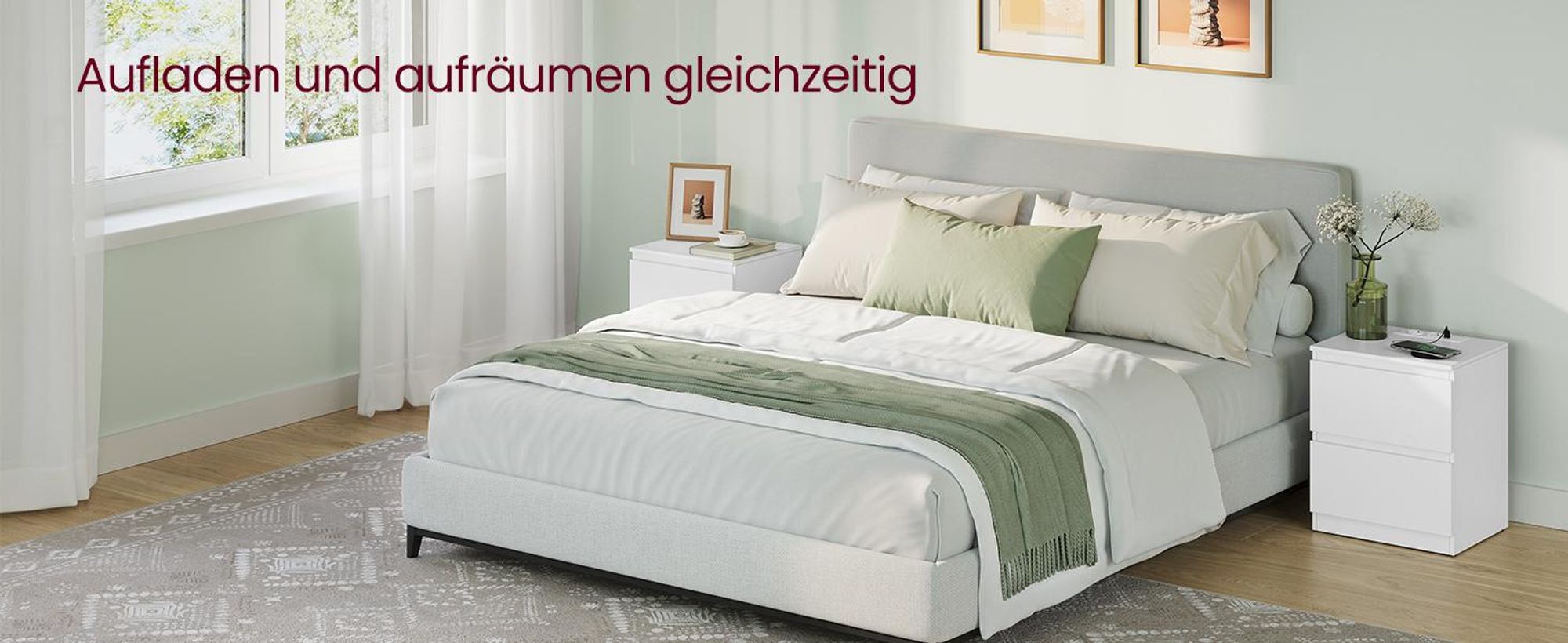 VASAGLE Nachttisch mit Steckdosenleiste, Beistelltisch, 2 Schubladen, modern