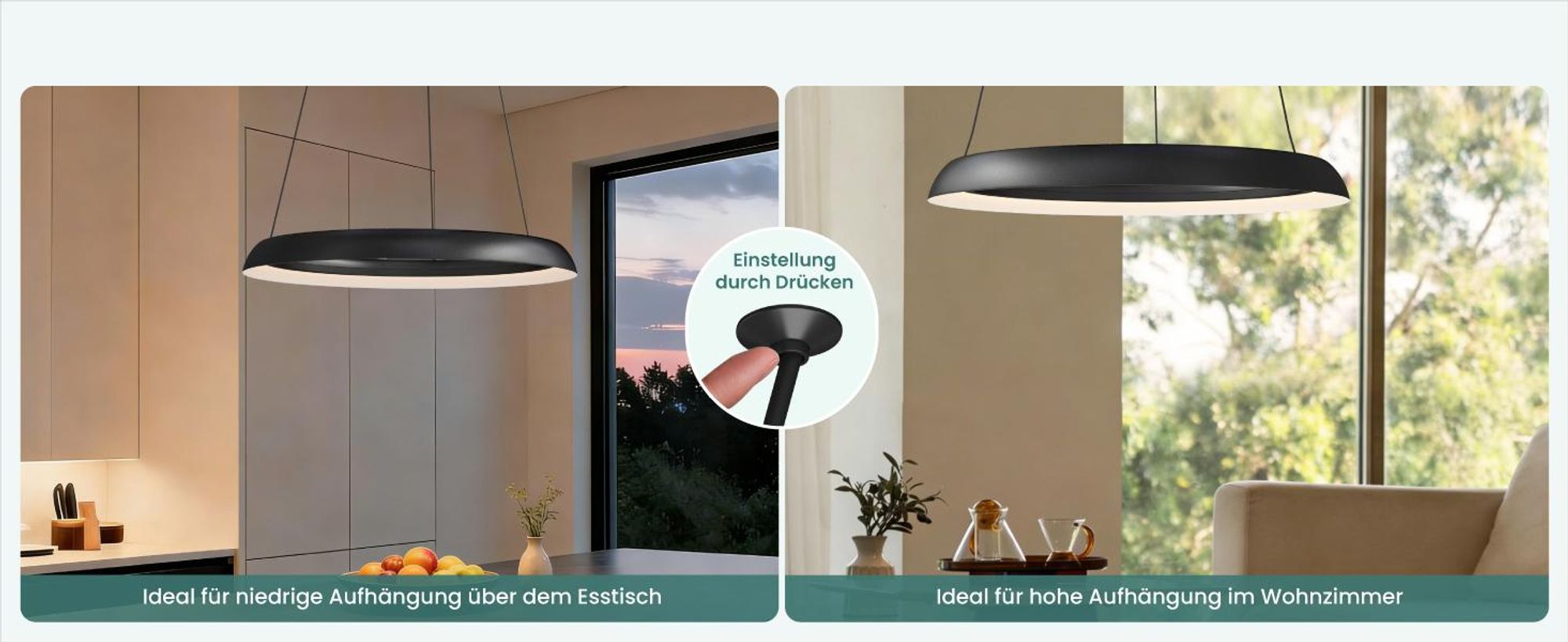 Mai & Mai Pendelleuchte Esstisch, 40cm LED Hängelampe, stufenlos dimmbar höhenverstellbare 20W Esstischlampe mit Fernbedienung Sandschwarz Luvina04