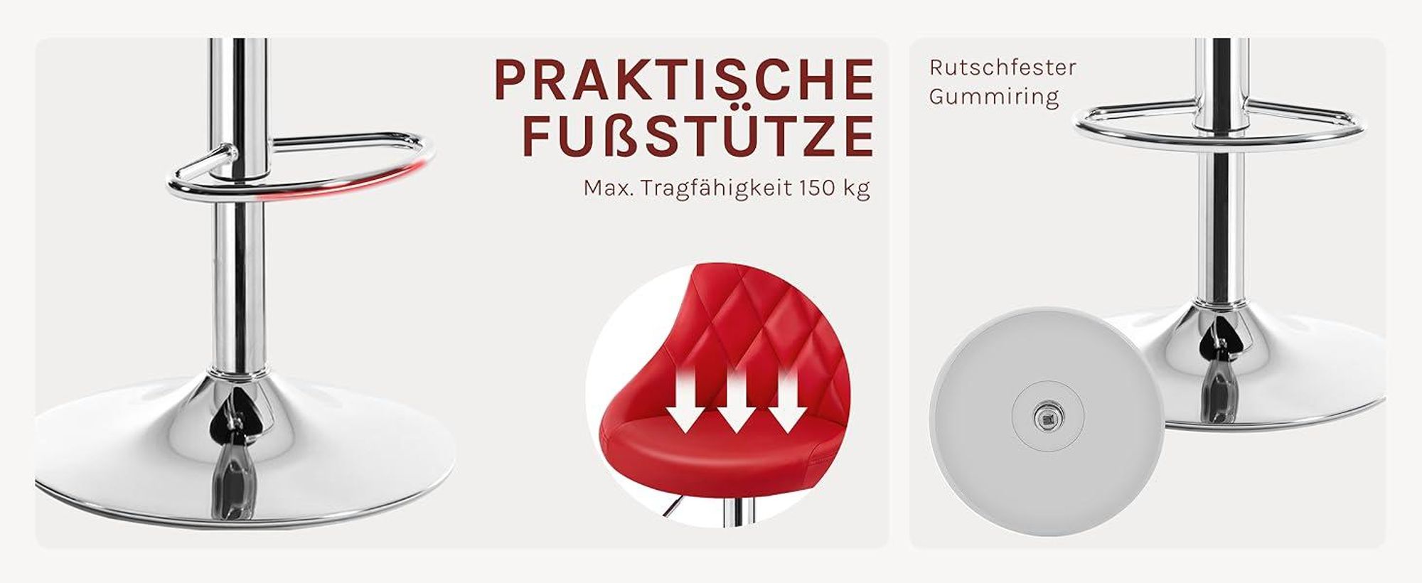 WOLTU 1er Set Barhocker Barstuhl leichte reinige Kunstleder, Gute gepolsterte Sitzfläche, Höhenverstellbar 360° Drehbar, Farbwahl, Rot
