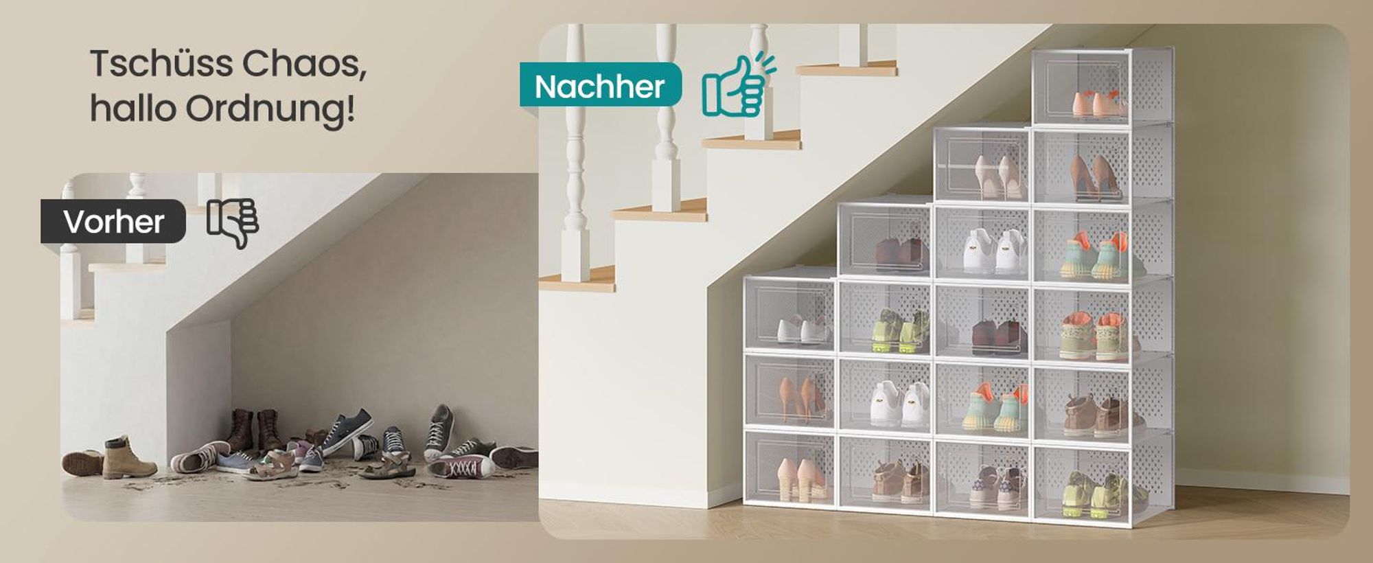 SONGMICS 18er Set Schuhboxen Aufbewahrungsboxen Größe 44 Schuh-Organizer weiß