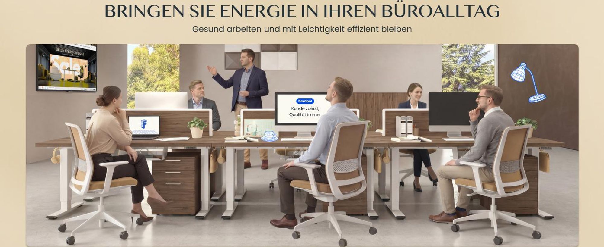 FLEXISPOT E1 Pro Elektrisch Höhenverstellbarer Schreibtisch EU, 160x80cm 25MM EINTEILIGE TISCHPLATTE Doppelmotor 120KG Tragkraft Kaffee-Eiche Optik