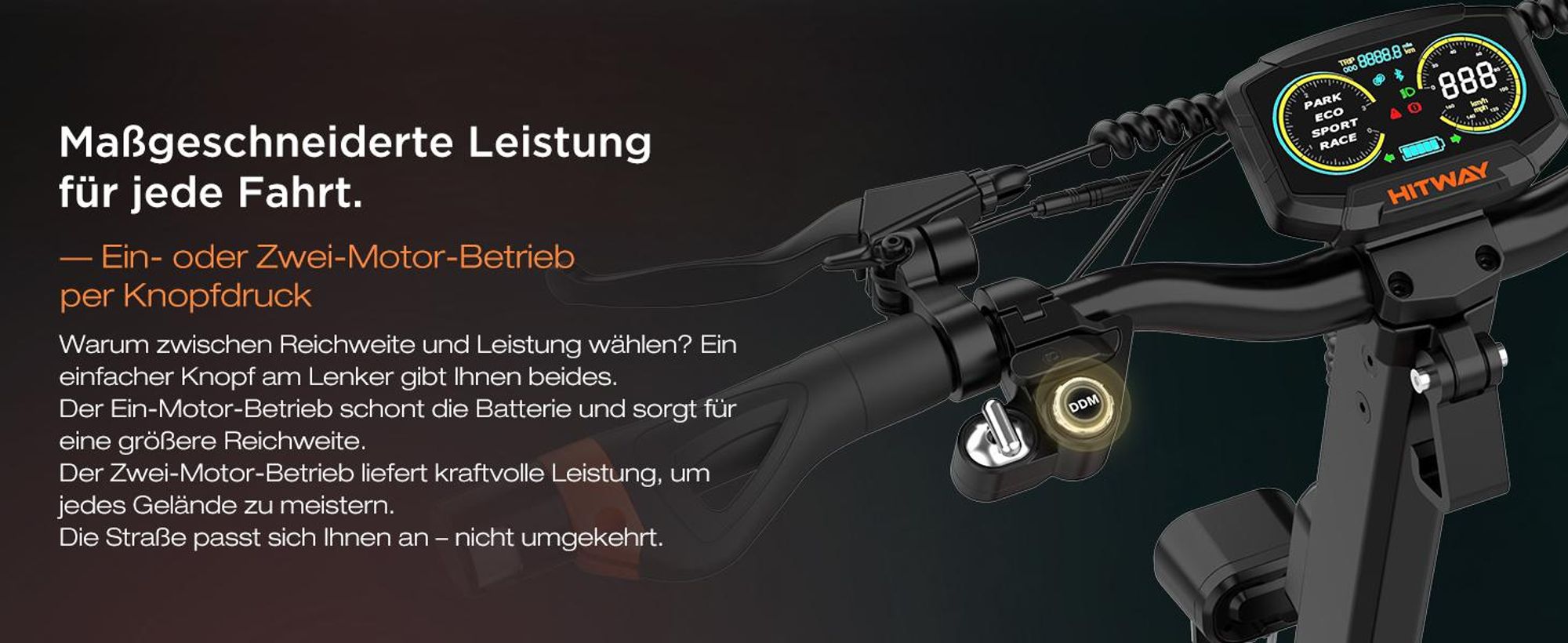 HITWAY E Scooter mit Straßenzulassung ABE, Elektroscooter mit 250W*2 Motor Spitze 1800*2, 10 " Offroad Luftreifen ,52V 23.4Ah,APP, NFC,Max 100 KM,IPX6