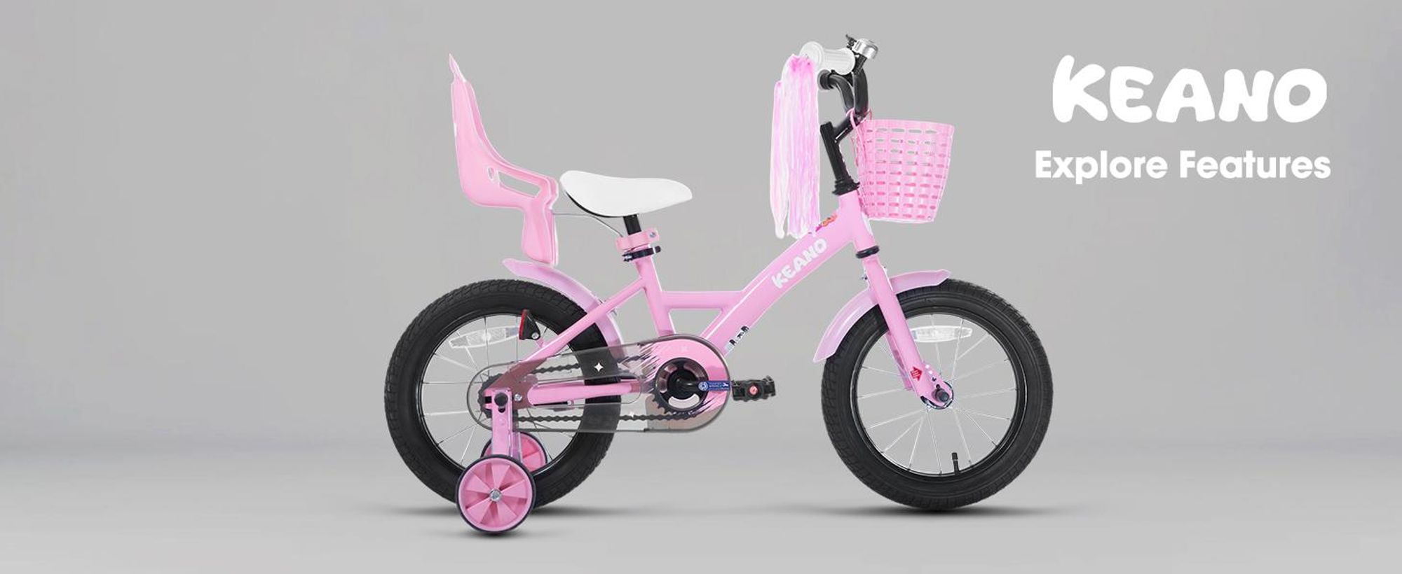 Joystar 14 Zoll Mädchenfahrrad mit Puppensitz und Korb, Kinderfahrrad mit Stützräder, Luftschlangen, vollständigem Kettenschutz, Schutzblechen