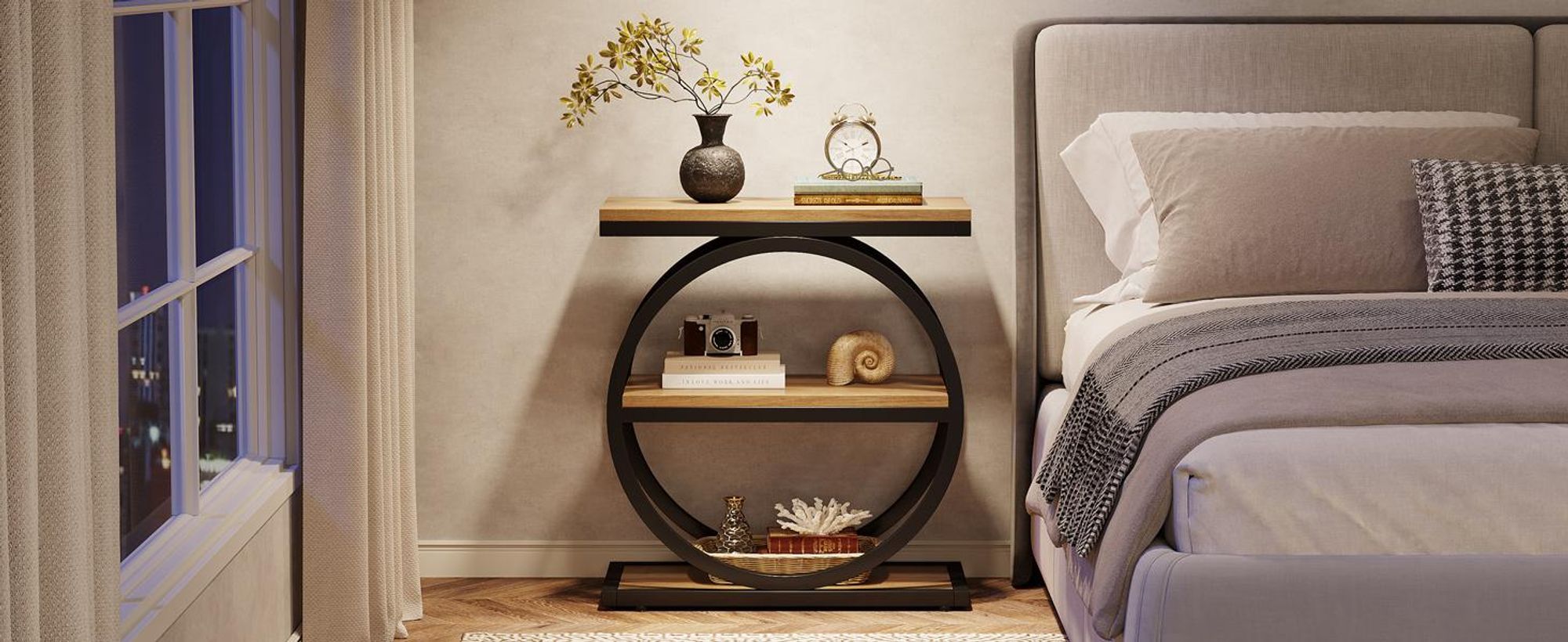 Tavolino rotondo con piano in vetro, struttura in metallo, tavolino, comodino per soggiorno, camera da letto, nero, 48 x 54,7 cm | Leroy Merlin