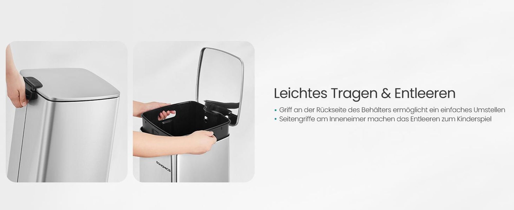 SONGMICS Mülleimer Küche, Tretmülleimer, mit Inneneimer, Offenhaltefunktion