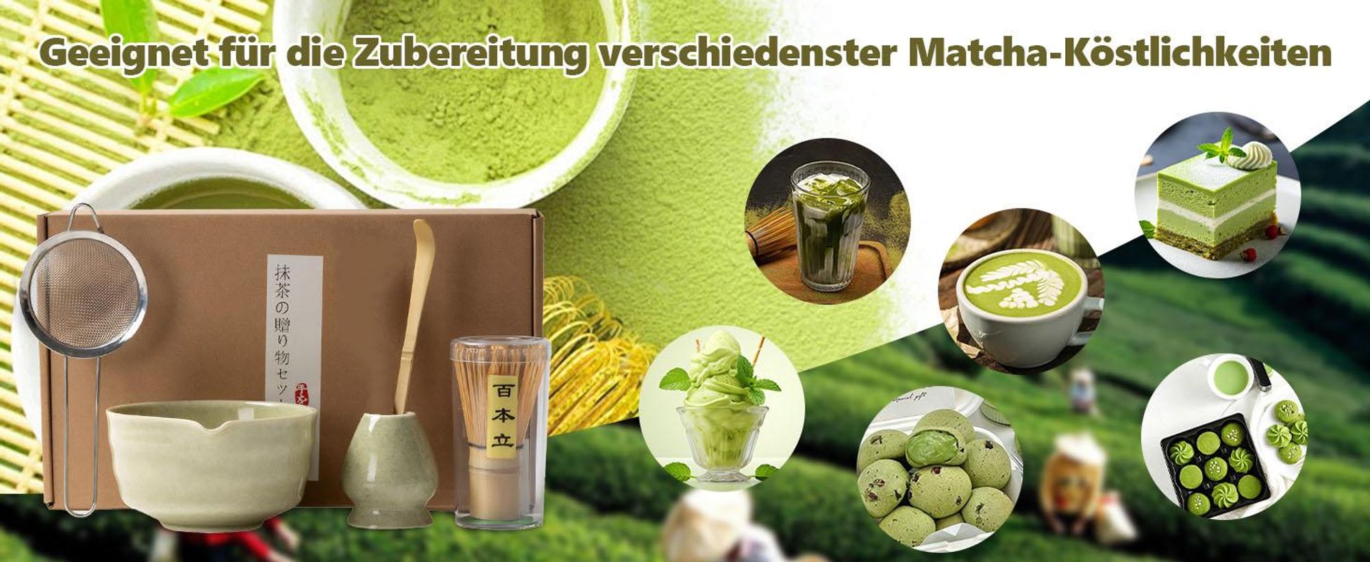 Matcha Set, Matcha Teezeremonie Set, Matcha Schneebesen, Keramik Schale, Teelöffel, Bambus Matcha Besen, Traditionelles Teezeremonie Set