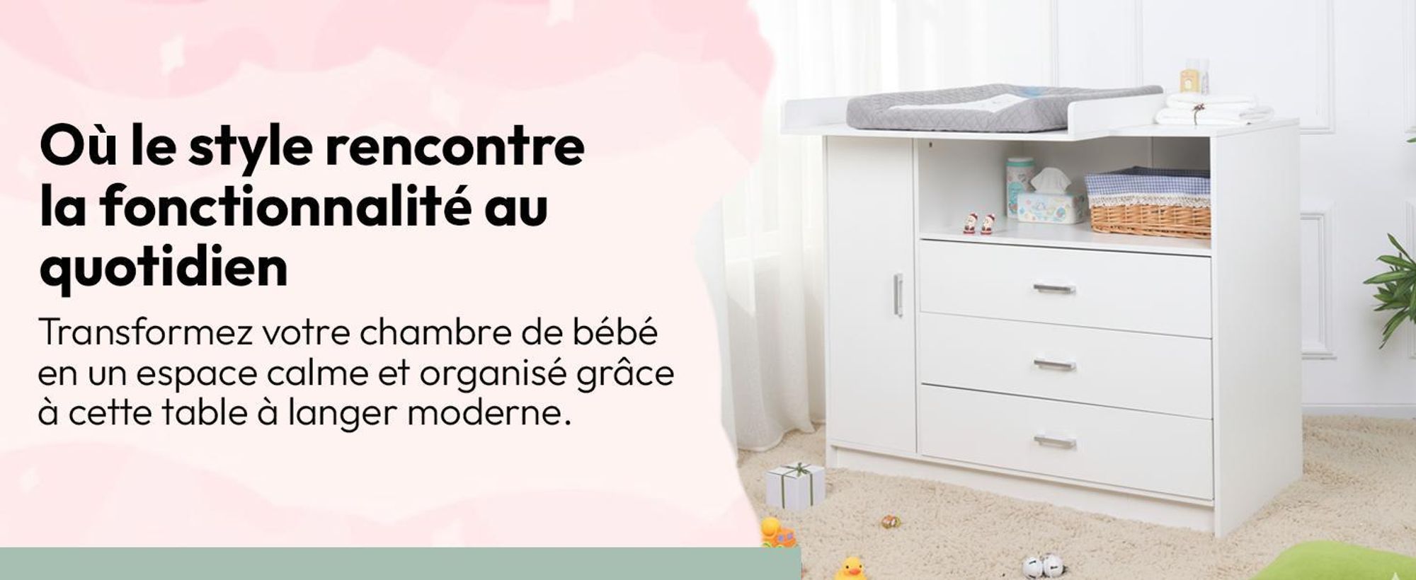 Commode à Langer pour bébé en Bois avec Plan à Langer, 3 tiroirs, 1 Porte, Hauteur 100 cm, Coloris Blanc, Dimensions 113x100 cm