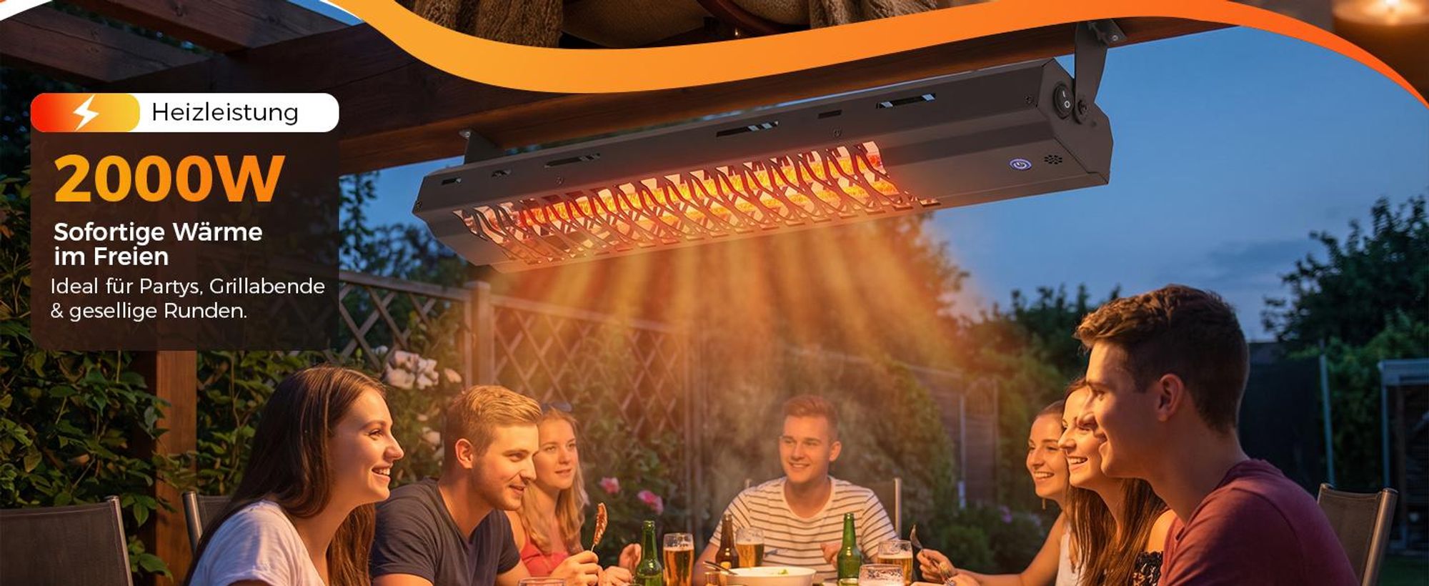 ZMH Promiennik podczerwony zewnętrzny 2000W stopnie grzania IP65 pilot zdalnego sterowania regulowany kąt 65×13cm prostokątny czarny ogród balkon