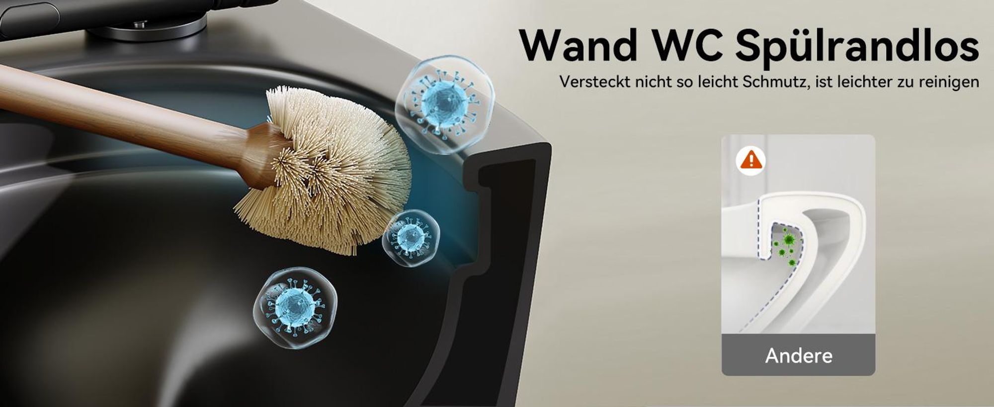 HOROW Randloos wandtoilet met softclose deksel, enkelgats Superspin spoelsysteem, keramiek, zwart, stille spoeling, 52 x 37 x 34,5 cm