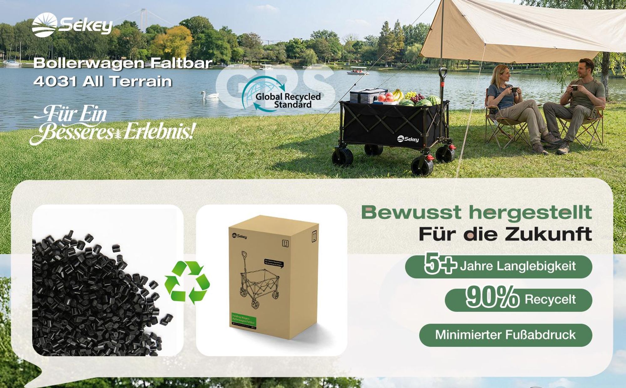Sekey Faltbar Bollerwagen Klappbar Handwagen Gartenwagen 150kg Tragekraft Transportwagen, Schwarz