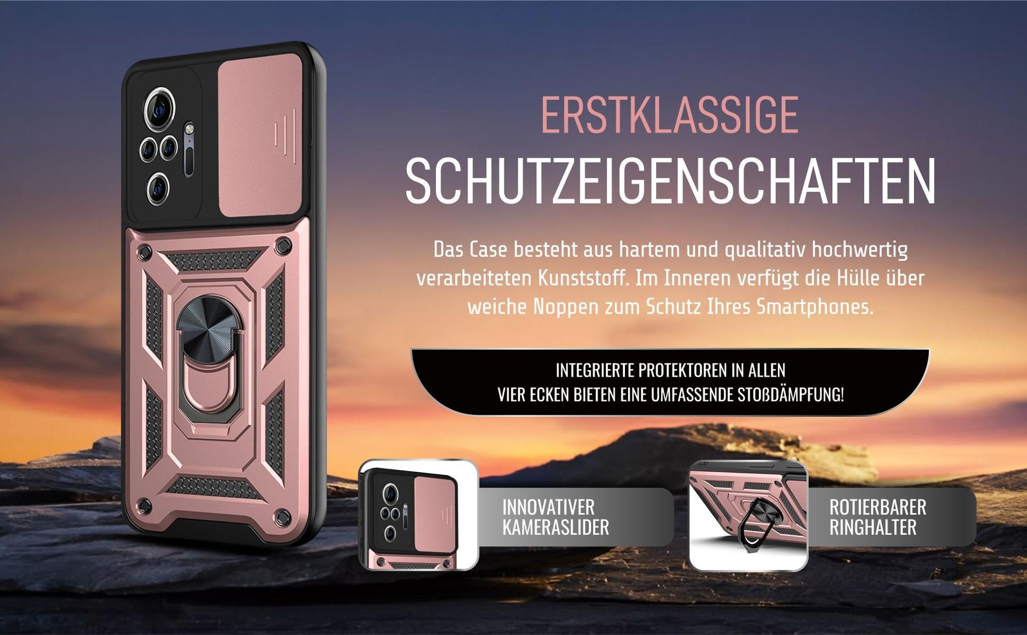 Handycase in Rosegold für Xiaomi Redmi Note 10 Pro mit Ringhalter