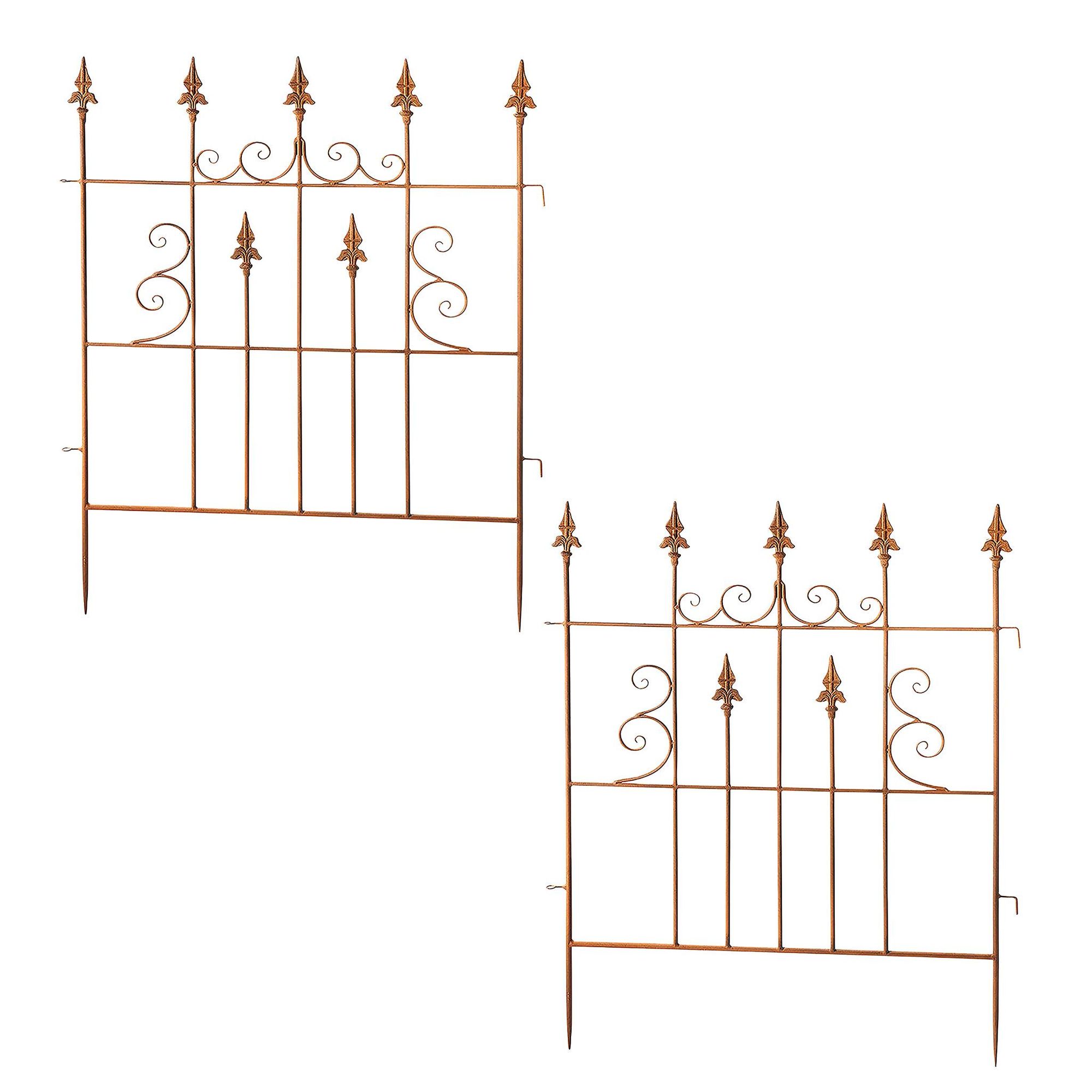 Kobolo Gartenstecker PALISADE 2er Set 77x100 cm Zaun Zaunfeld Rankhilfe Metall Rostoptik Rostdeko