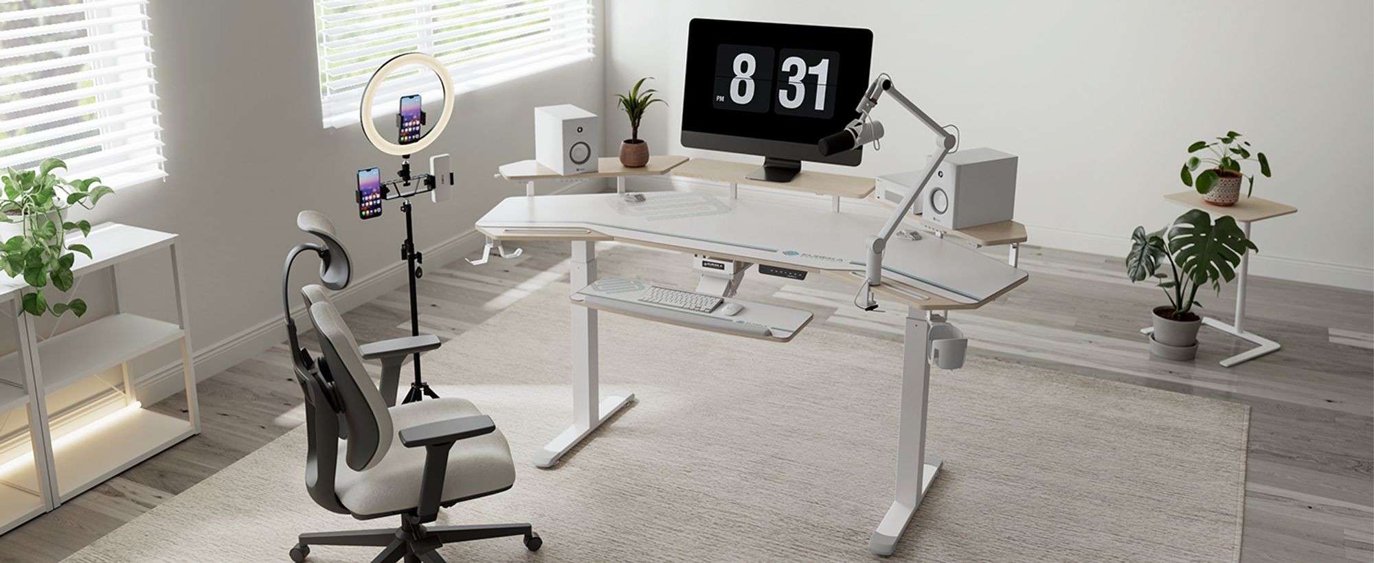 EUREKA ERGONOMIC Elektrisch Computertisch 182×76cm Höhenverstellbarer Schreibtisch Stehpult Gaming Tisch mit Monitorständer und Tastaturablage