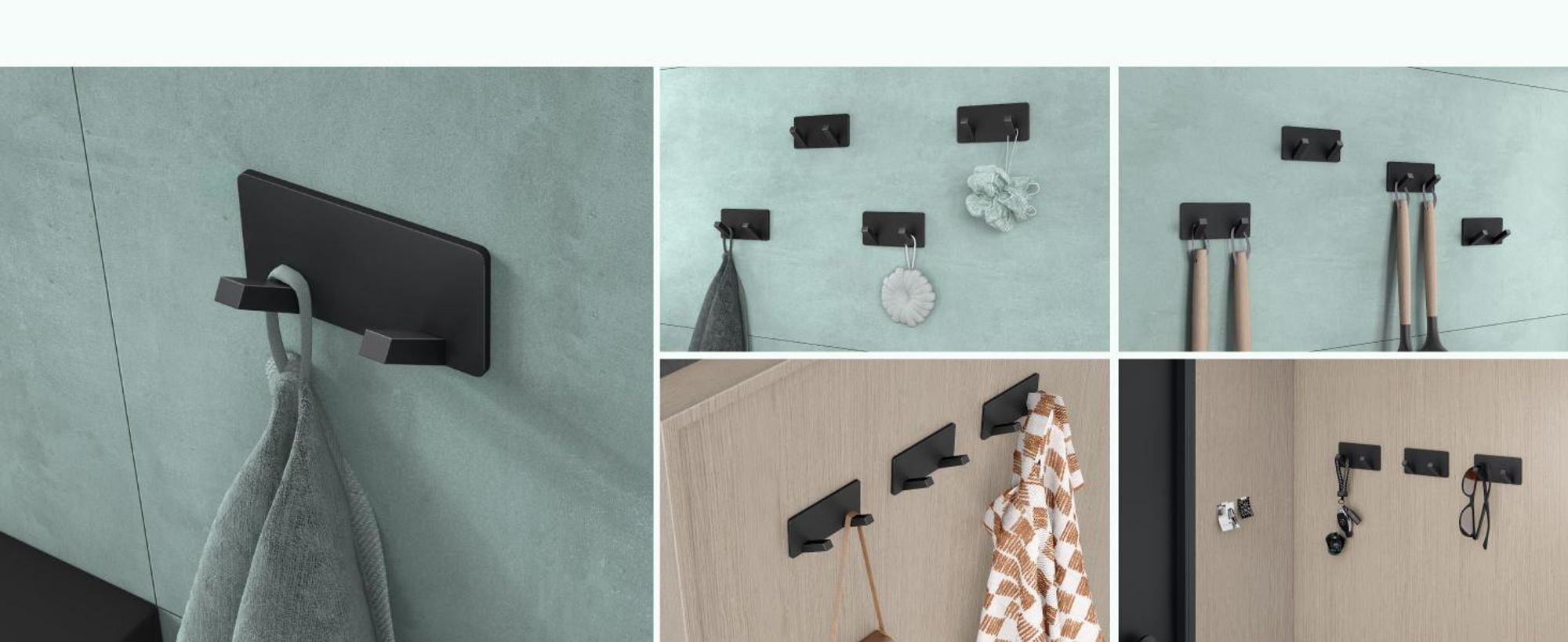 Mai & Mai Kleiderhaken ohne Bohren Wandgarderobe Wandhaken aus Edelstahl mit 2 Haken Garderobenleiste Garderobenhaken 81mm Matt schwarz Stalo-04