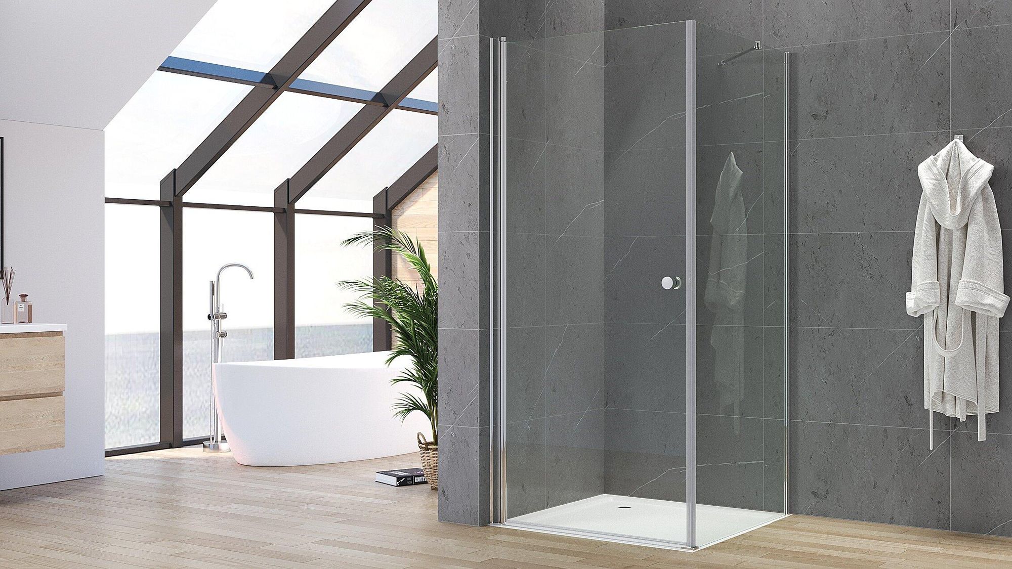 Duschkabine aus Sicherheitsglas (ESG) 5 mm klar Höhe 187 cm rahmenlos Chrom-Optik