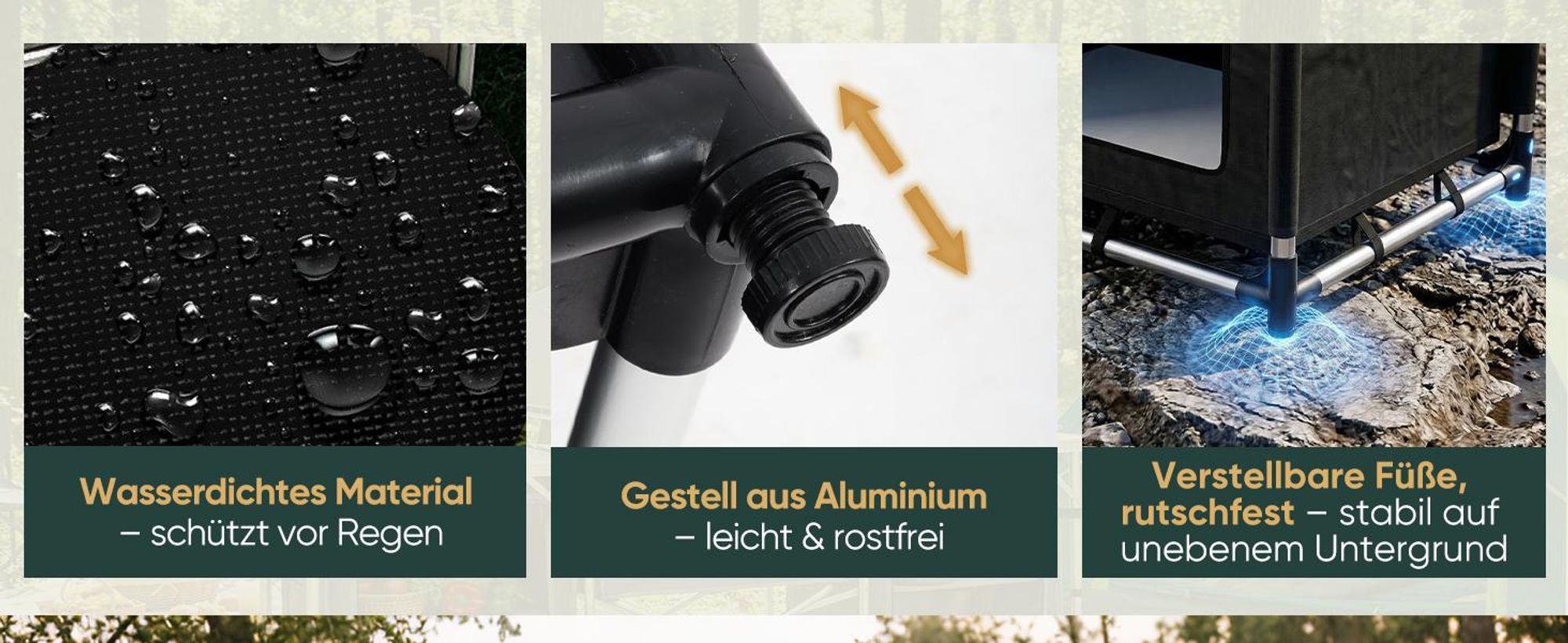 Sekey Campingküche Premium mit Aluminiumgestell und Aluminium-Arbeitsplatte Faltbar 76 x 52 x 77 cm, Schwarz