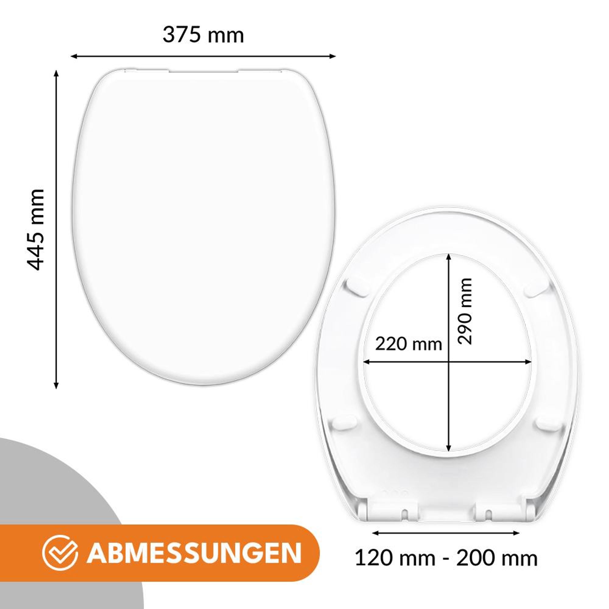 KRUMAD Toilettendeckel mit Absenkautomatik - WC Sitz aus hochwertigem PP mit Softclose, Schnellverschluss & verstellbarer Befestigung 13–20 cm