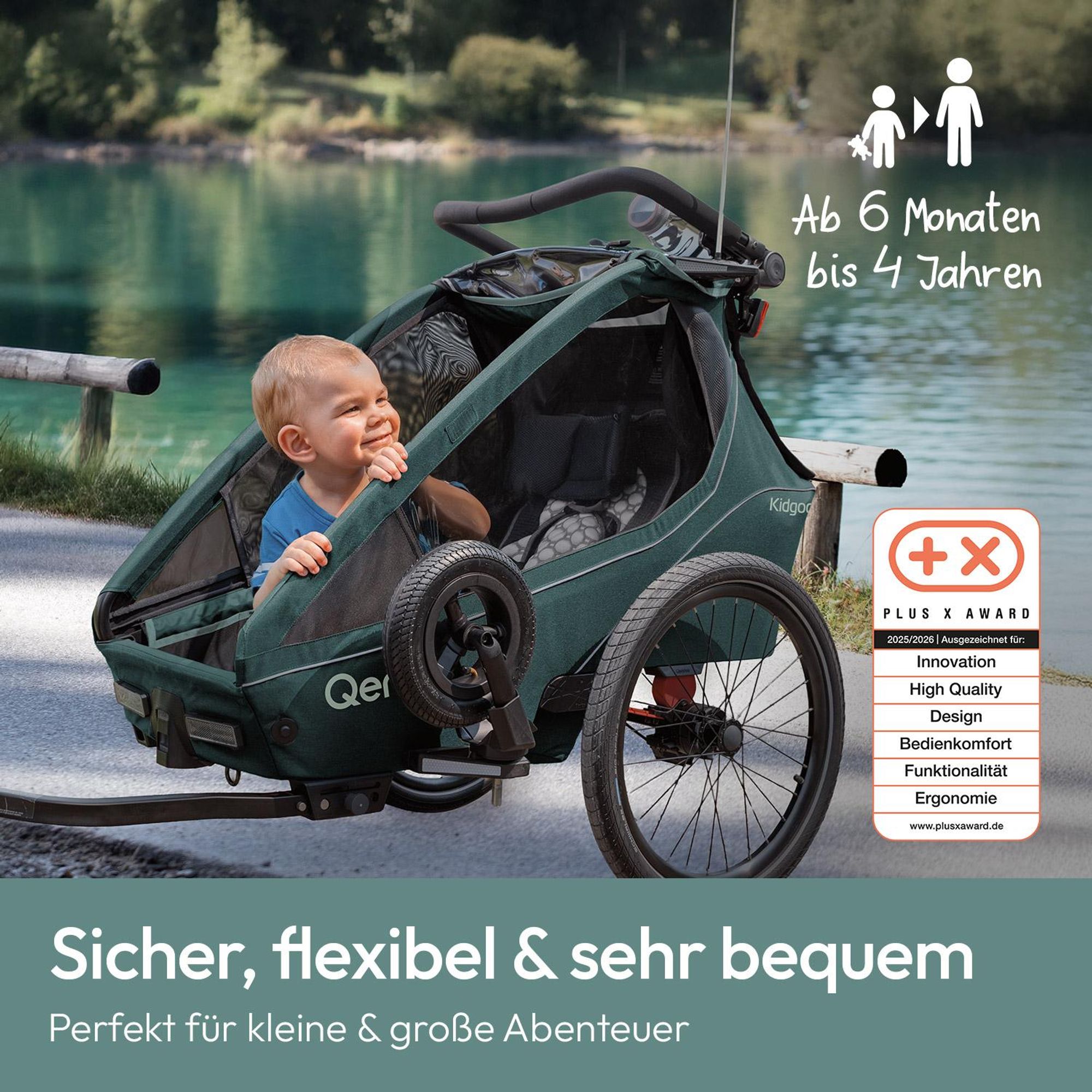 Qeridoo Kidgoo 1 - Kinderfahrradanhänger für 1 Kind, Farbe: Pacific Blue