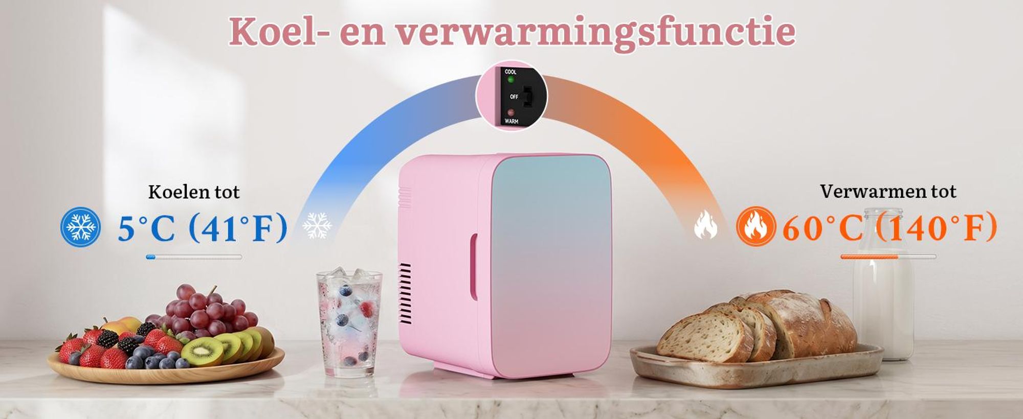 Puluomis Mini-koelkast, 4 liter, met koel- en verwarmingsfunctie, van 5°C tot 60°C, 220-240V/12V, ≤30dB, stille koelbox/warmbox, draagbaar voor cosmetica, dranken, auto
