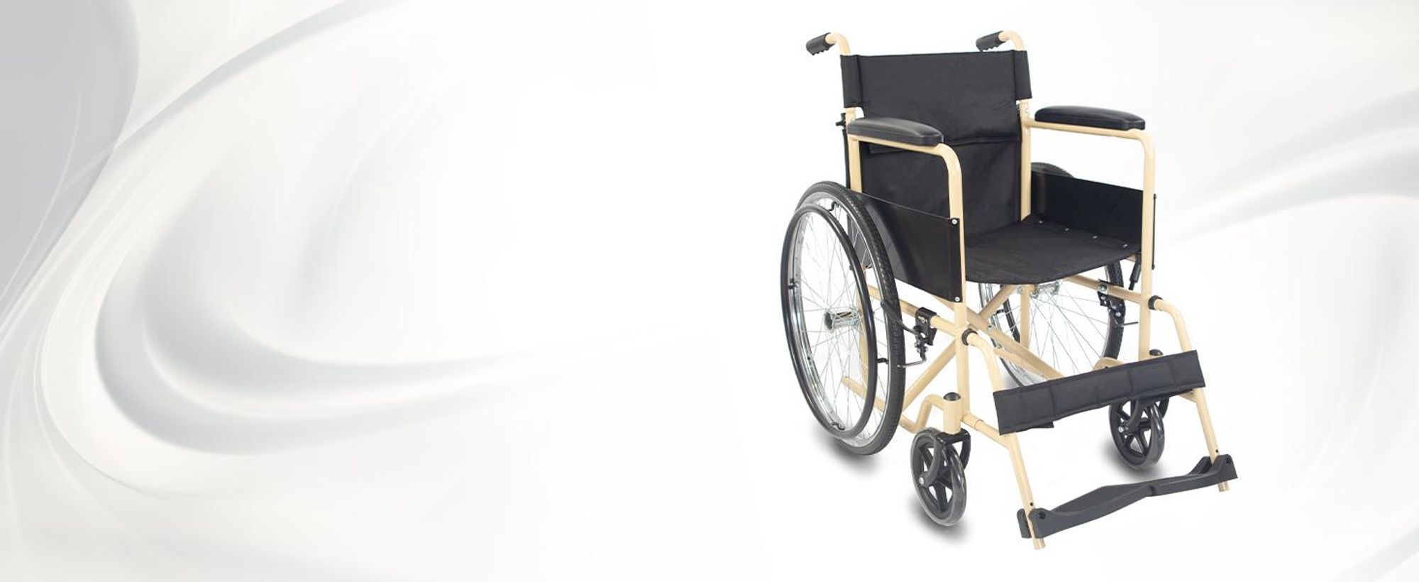 Rollstuhl Faltrollstuhl Denver Mobiclinic Sitzhöhe 46 cm Handbremse abnehmbare Rückenlehne stabil Faltrollstuhl leicht Farbe creme und schwarz