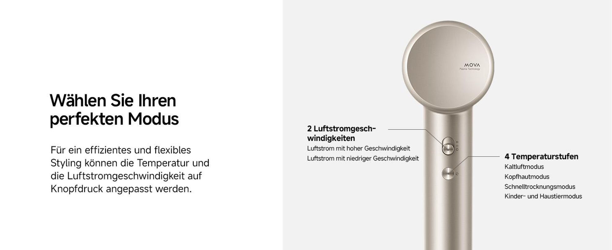 MOVA SHINE 10 Profi Ionen-Haartrockner, Hair Dryer mit 110.000 U/min Motor, leiser Schnellföhn, Warm- & Kaltluft, Plasma-Technologie, kompakt für Reis