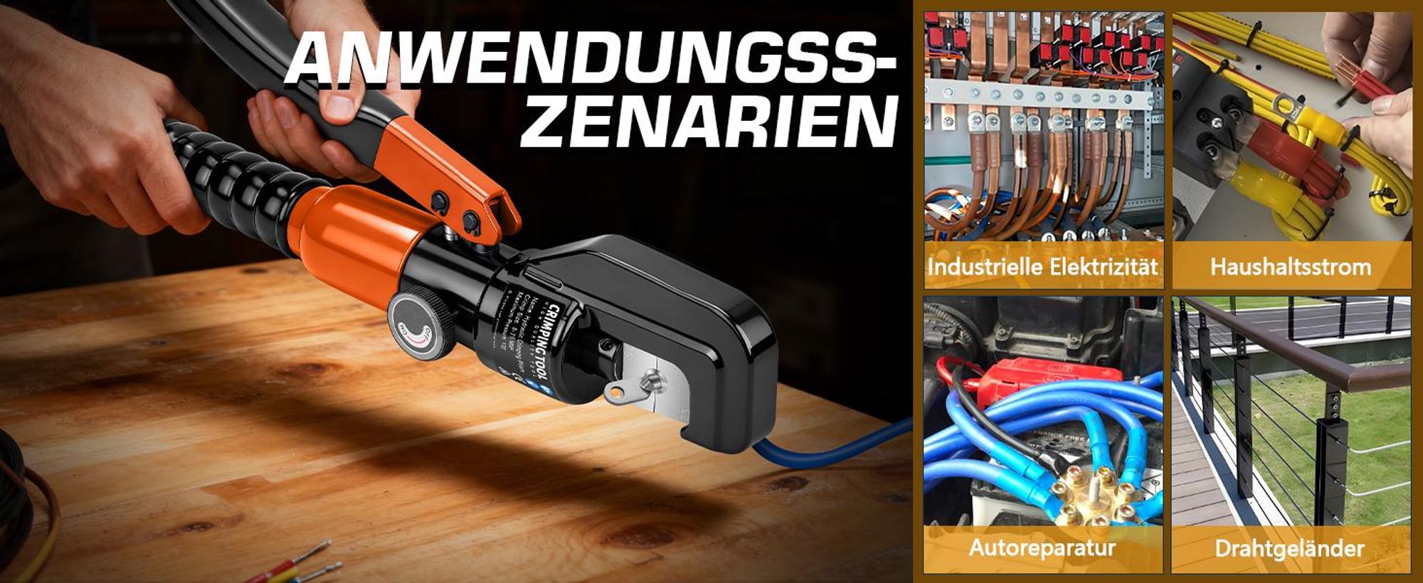 Hydraulische Crimpzange Presszange 4-70mm² mit Kabelschere, Quetschzange Hydraulikzange Kabelschuhzange - Kaltverpressung Werkzeugbau Schaltungsumbau