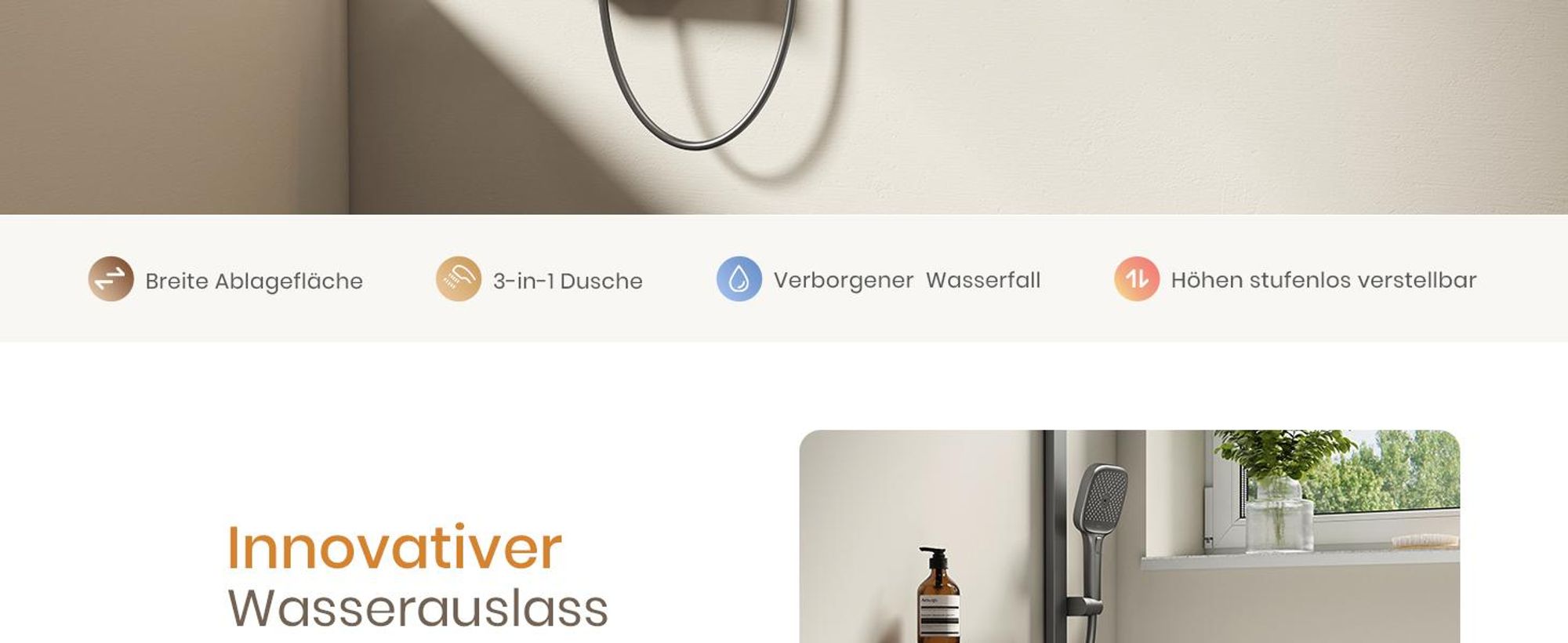 EMKE Duschsystem mit Thermostat geteilt Matt Anthrazit höhenverstellbar Duschstange 3 Strahlarten Handbrause Wasserfluss einstellen Flexibler Montage