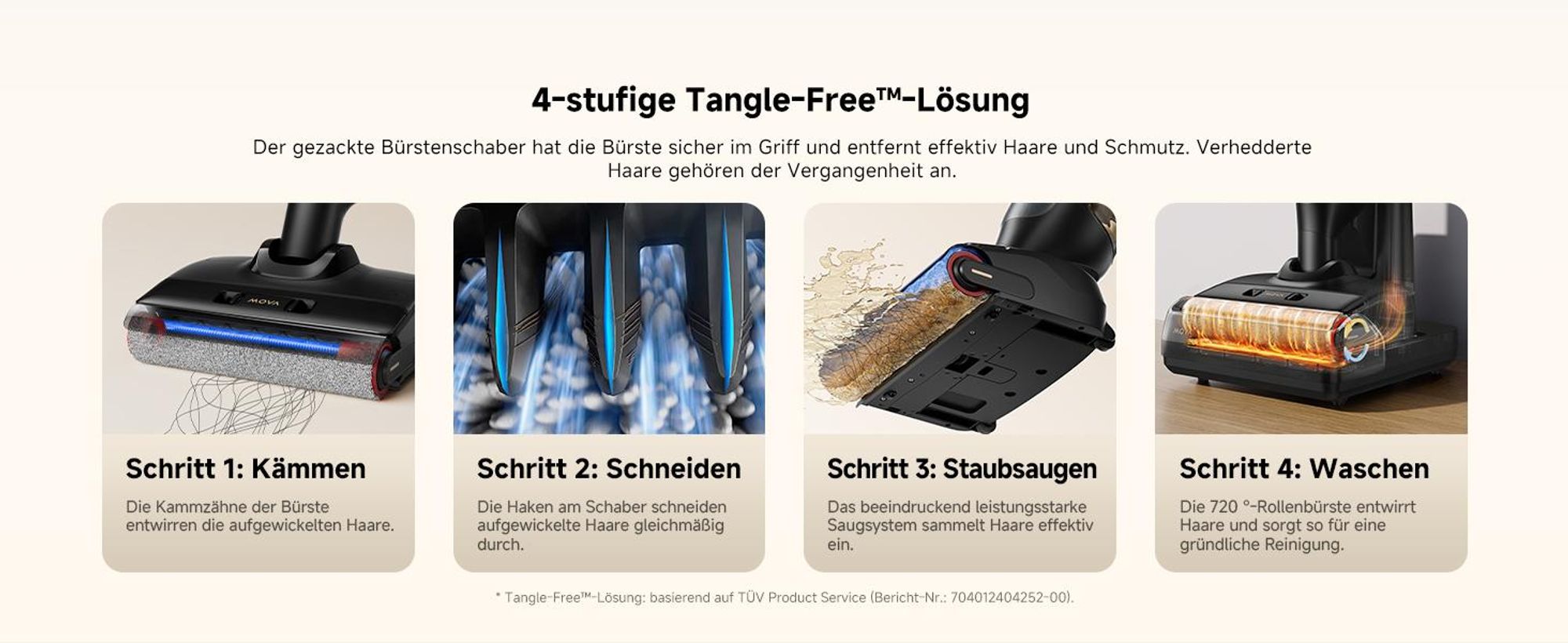 MOVA M10 Nass- & Trockensauger, Tangle-Free™, 90° drehbar, 0,9 kg, 180° Reichweite, 18 kPa, Selbstreinigung 75 °C