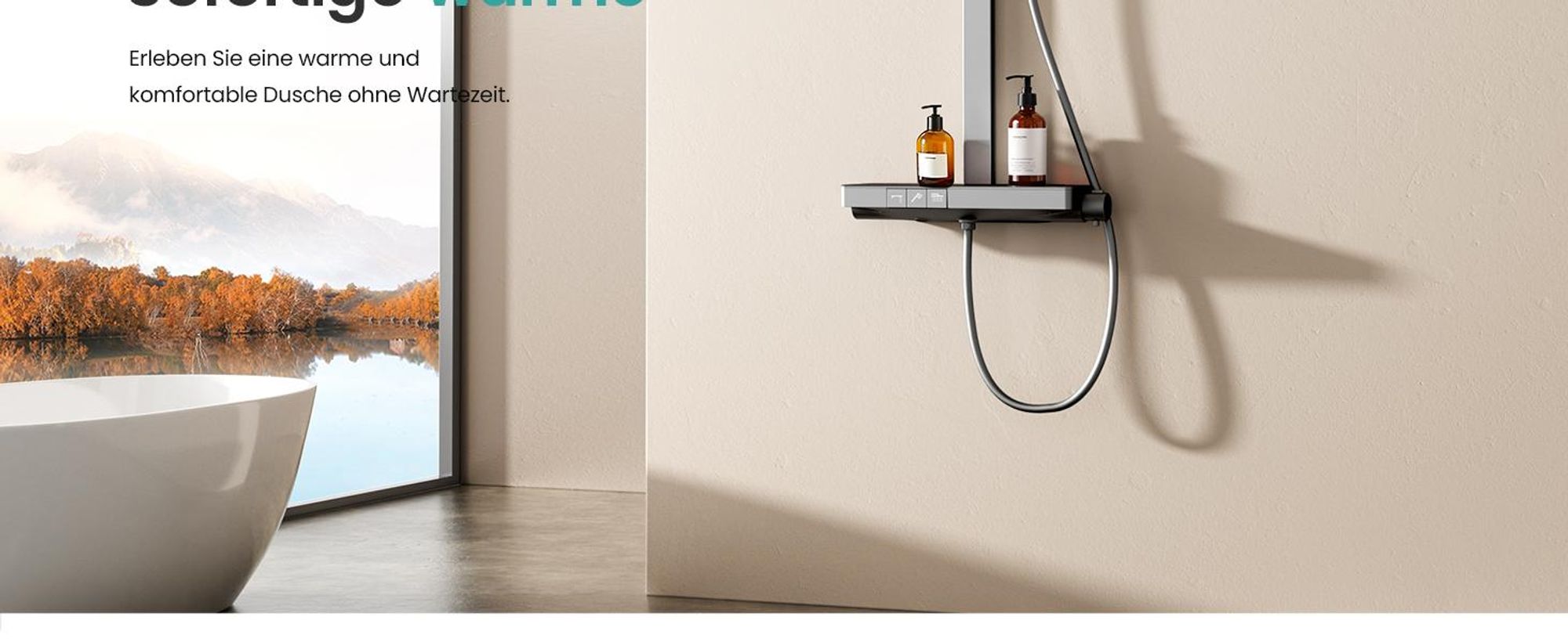 EMKE Duschsystem mit Thermostat,  Duschpaneel, Luxus-Regendusche 36x24cm, 3-in-1 Bad- & Duscharmaturen für Ihr modernes Bad, KTW, Anthrazit Matt