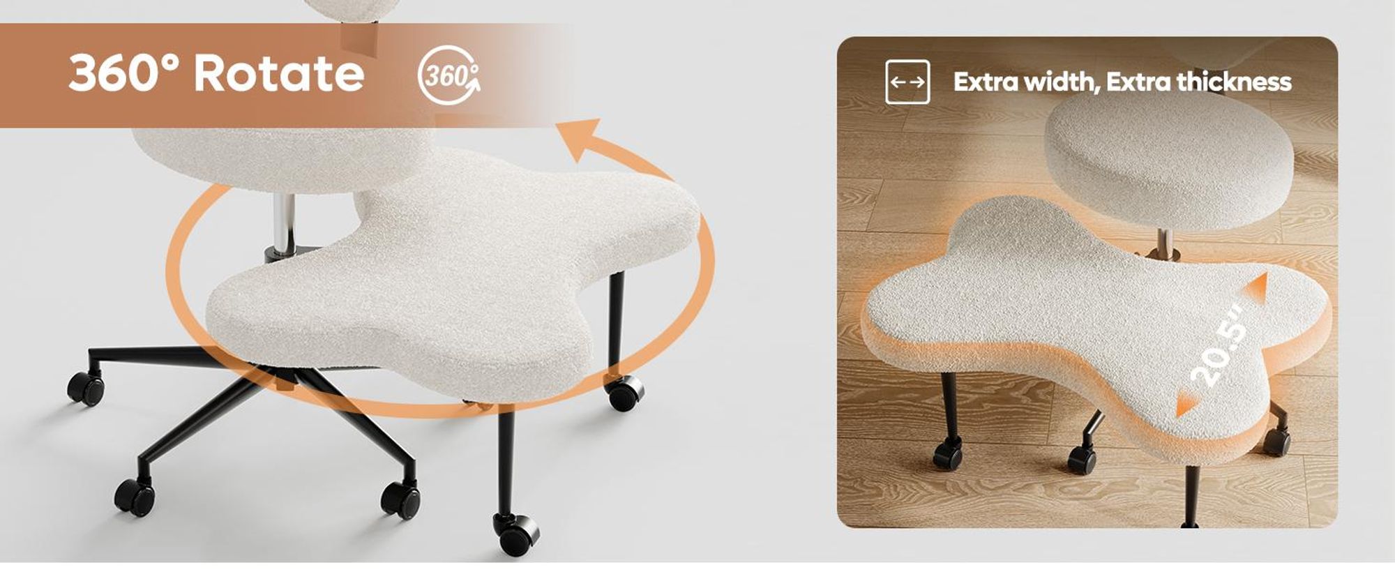 Ergonomischer Meditations-Bürostuhl mit Lordosenstütze, ADHS-Stuhl, höhenverstellbar und Rollen für flexibles Home-Office, Weiß