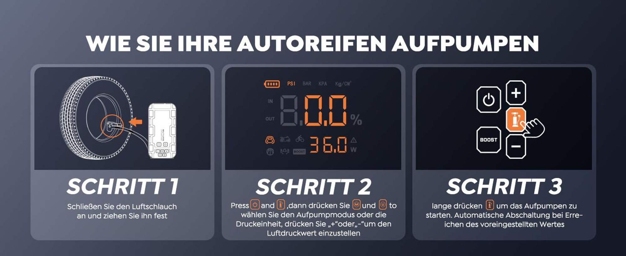 BUTURE Starthilfe powerbank für pk, 6000A Spitzenstrom, 26800mAh, 12V, 160 PSI Kompressor, Zwangsstart-Funktion, (Alle Benzinmotoren oder 12 L Diesel)