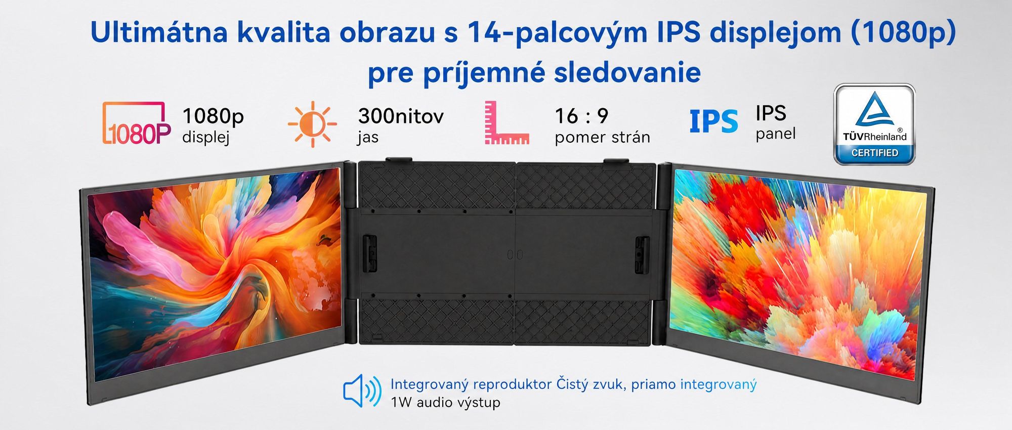 Prenosný monitor Blackview DCM6 14", monitor s dvoma obrazovkami pre notebooky, ultratenký, FHD, pre notebooky s uhlopriečkou 13,3" – 17,3", otočný o 180°, kompatibilný s Windows/Mac/Android