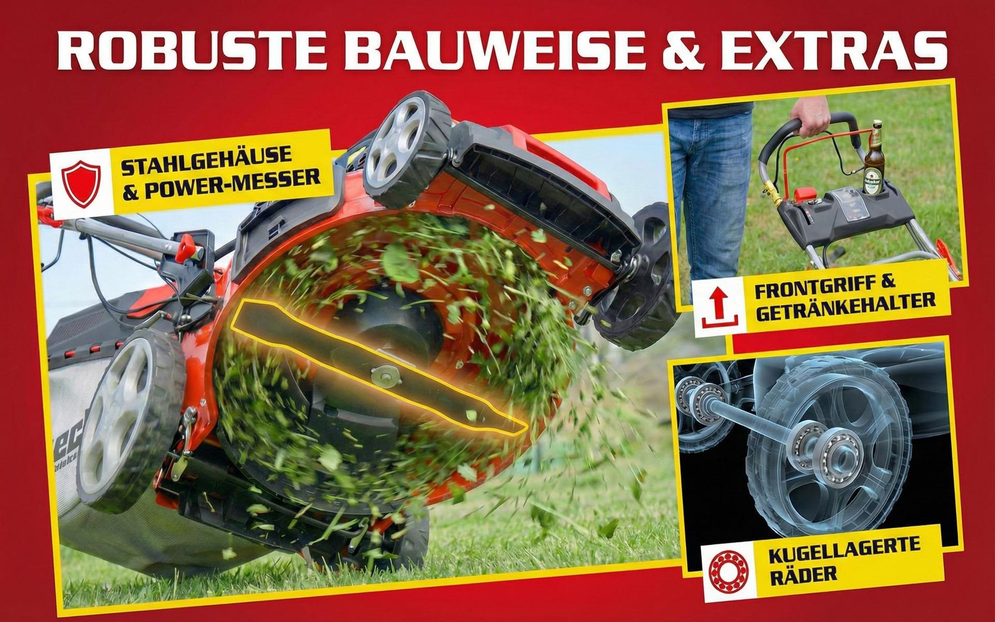 HECHT Rasenmäher Benzin mit Antrieb 554 SXE | 53 cm Schnittbreite & Elektrostart | 5in1 | 75L | 6 PS | Mulchkit