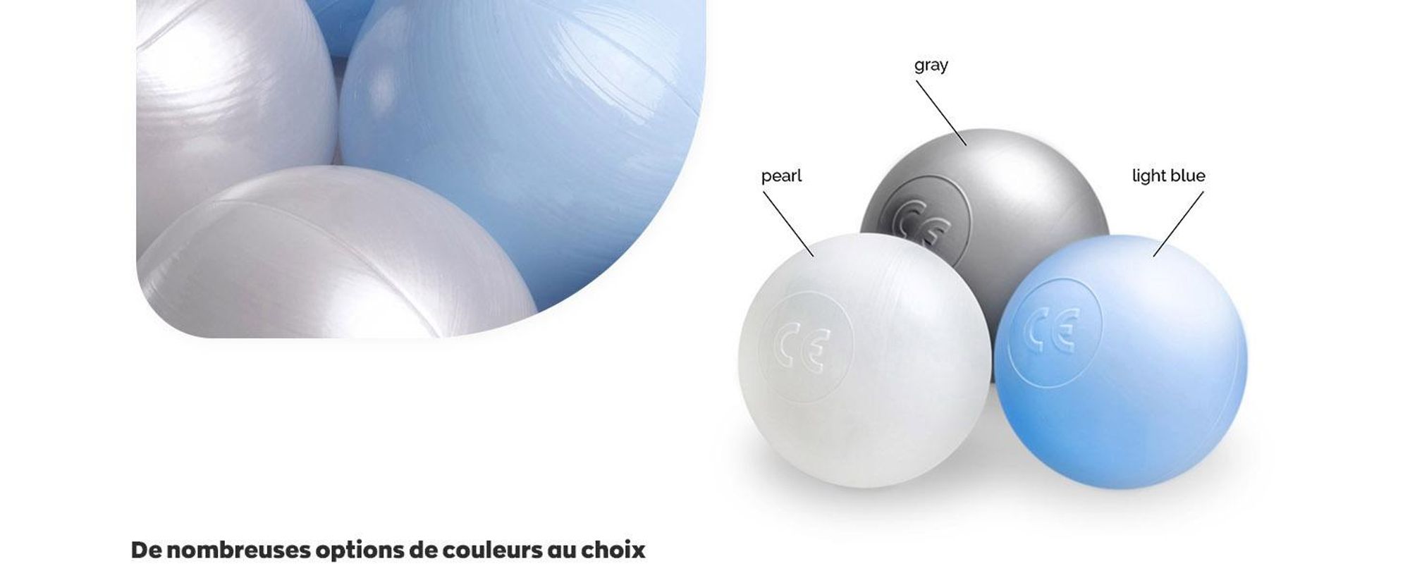 MISIOO Balles pour bain de balles 150 pièces - Balles pour bain de balles - Balles Ø 6 cm - Balles en plastique fabriquées en 100% LDPE - Jouets bébé - Bleu clair/perles/argenté