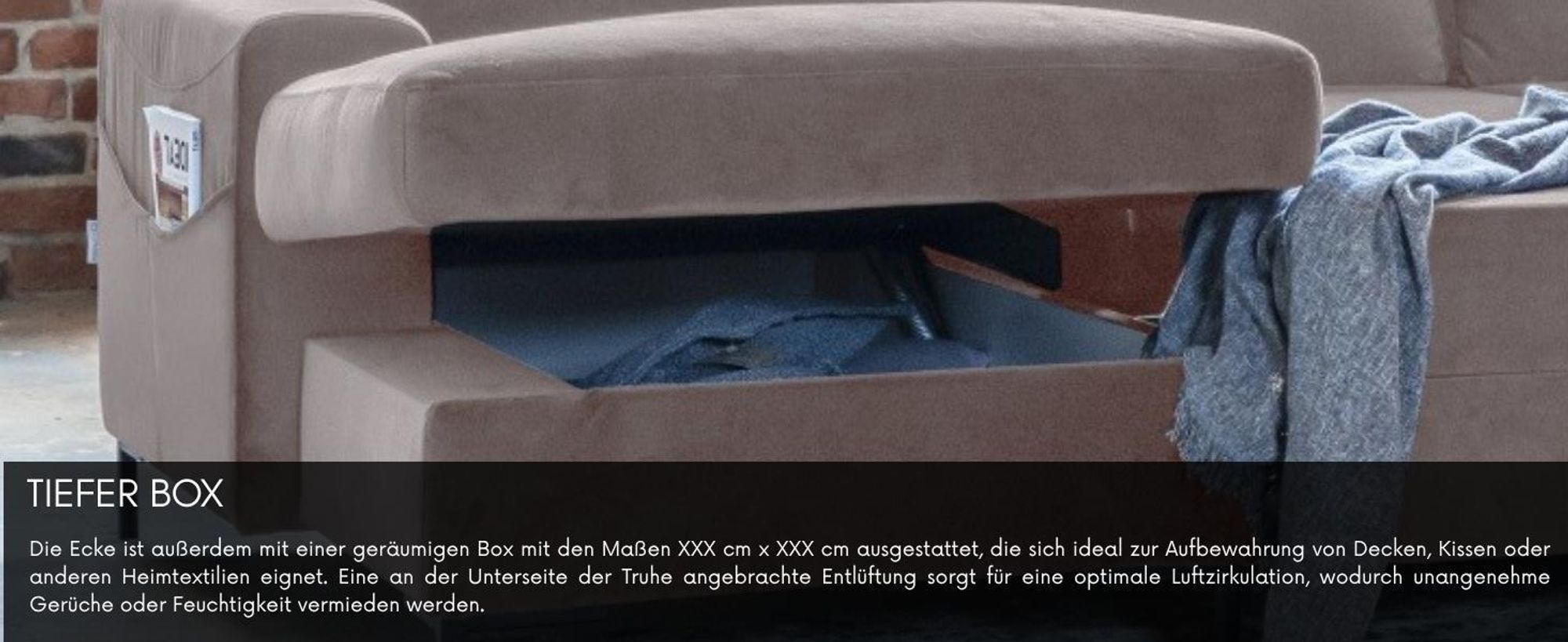 MIUFORM Lofty Lilly - Ecksofa mit Bettfunktion und Bettkasten U-FORM LINKS - 303 x 197 cm - Velours Dunkelbeige - Sofa Schlafsofa Couch