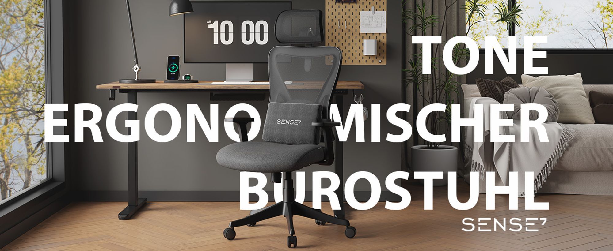 SENSE7 Tone Ergonomischer Bürostuhl Schreibtischstuhl Office Chair Drehstuhl Höhenverstellbar mit Kopfstütze & Armlehnen bis 130 kg Mesh Schwarz